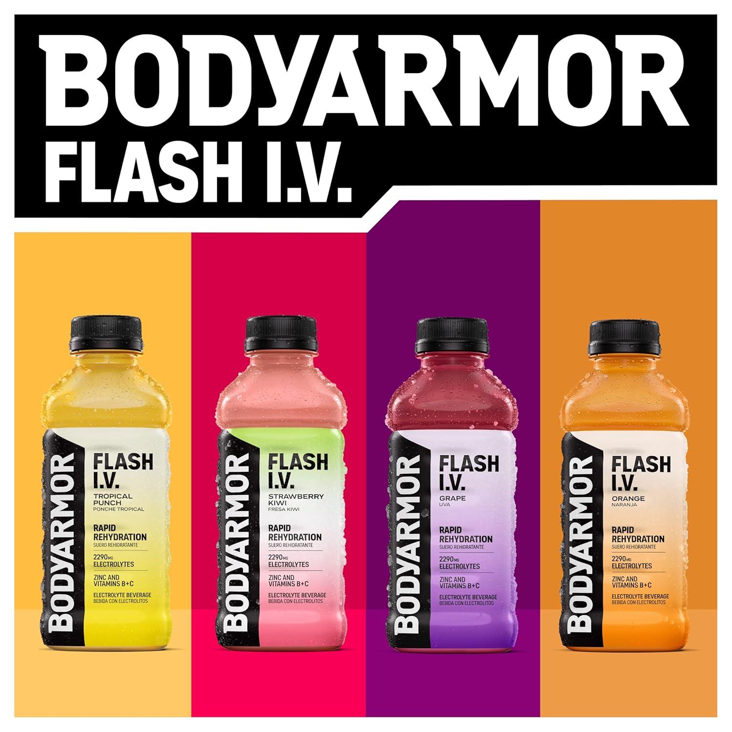 imageBODYARMOR Flash IV Electrolyte Beverage Cucumber Lime Hydration Drink with Coconut Water For Rapid Rehydration Post Workout Recovery 20 Fl Oz Pack of 12