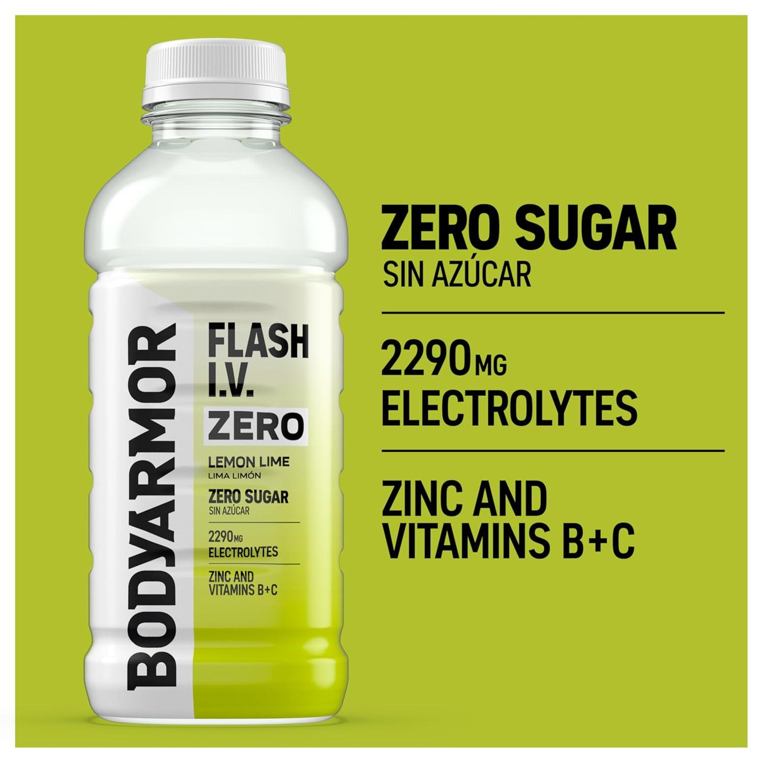 imageBODYARMOR Flash IV Zero Sugar Caffeine Pineapple Passionfruit Electrolyte Beverage Hydration Drink For Rapid Rehydration Post Workout Recovery 20 Fl Oz Pack of 12Zero Sugar Lemon Lime