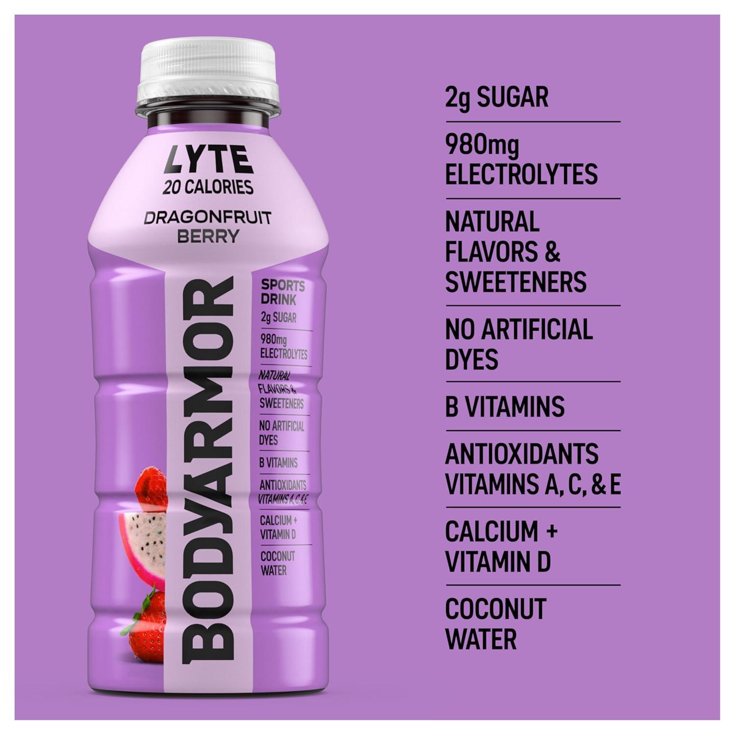 imageBODYARMOR LYTE Dragonfruit Berry Electrolyte Drink 20 Calories 16 Fl Oz Bottles 12 Pack Coconut Water Sports Drink Natural Flavor amp B Vitamins