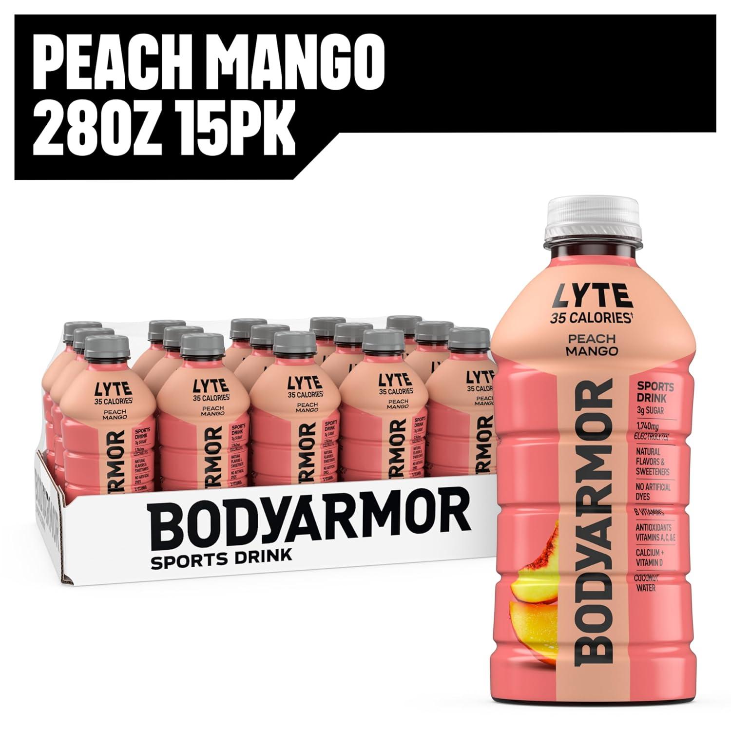 imageBODYARMOR LYTE Peach Mango Electrolyte Drink 35 Calories 28 Fl Oz Bottles 15 Pack Coconut Water Sports Drink Natural Flavor amp B VitaminsPeach Mango