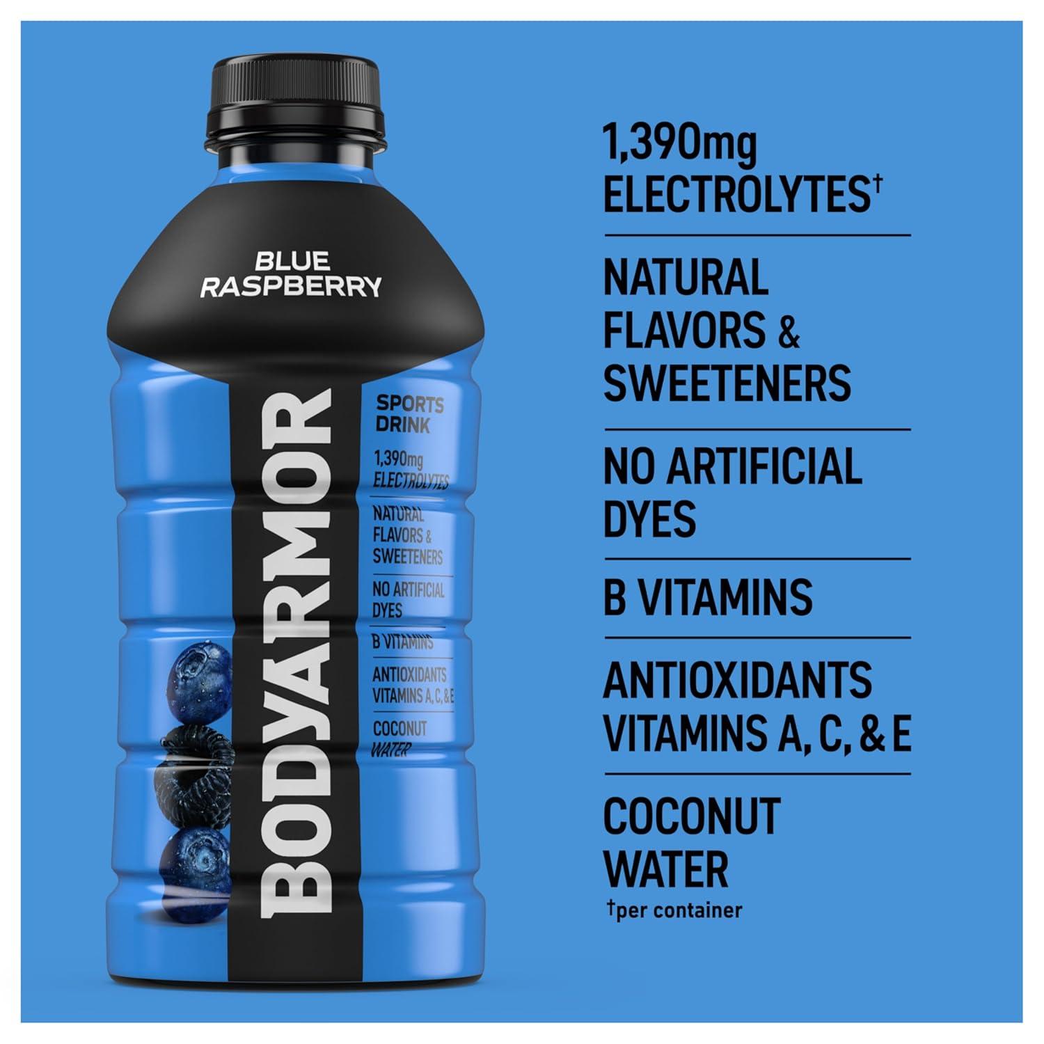 imageBODYARMOR Sports Drink Blackout Berry Electrolyte Drink Hydration 28 Fl Oz Bottles 15 Pack Flavored Coconut Water with B Vitamins amp AntioxidantsBlue Raspberry