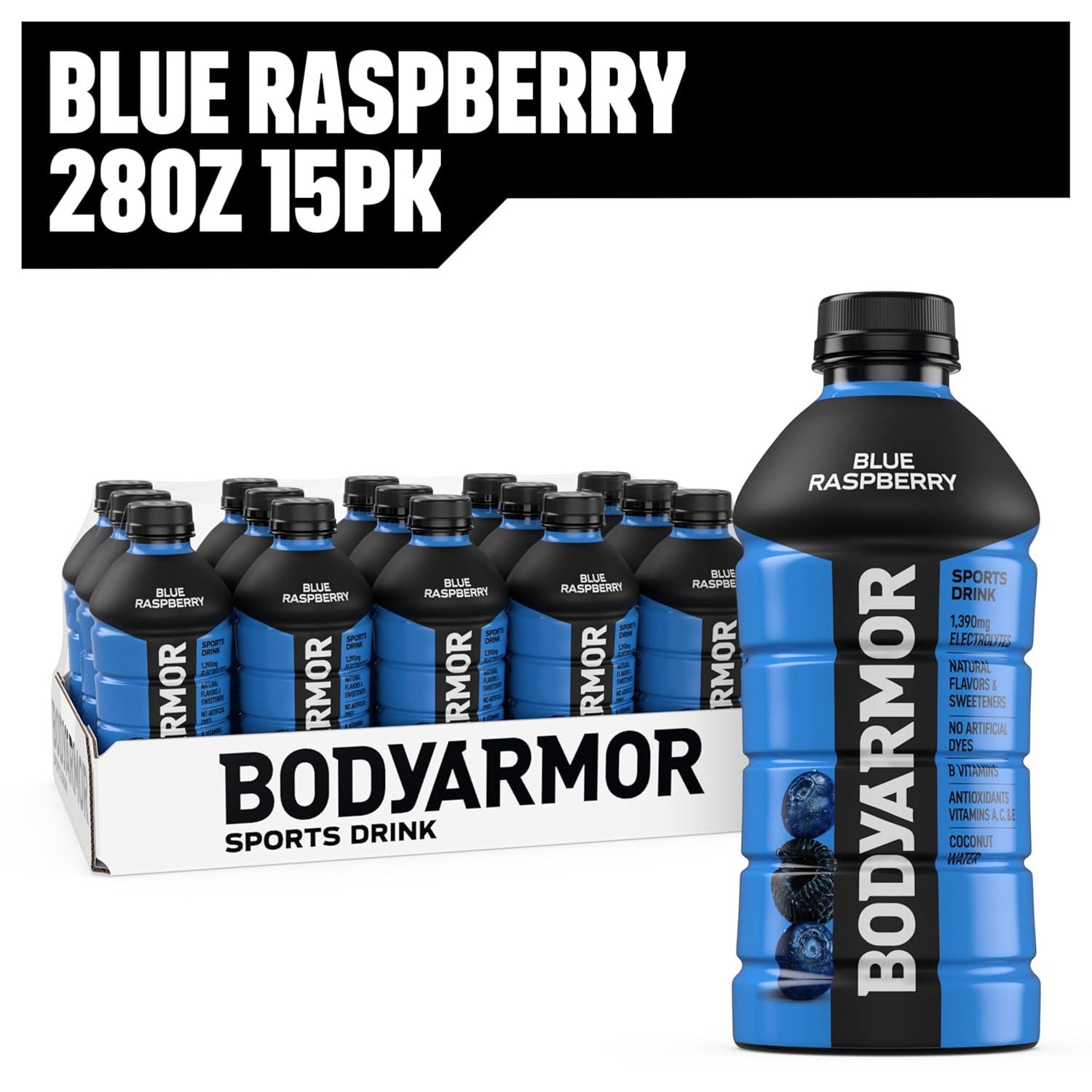 imageBODYARMOR Sports Drink Blackout Berry Electrolyte Drink Hydration 28 Fl Oz Bottles 15 Pack Flavored Coconut Water with B Vitamins amp AntioxidantsBlue Raspberry