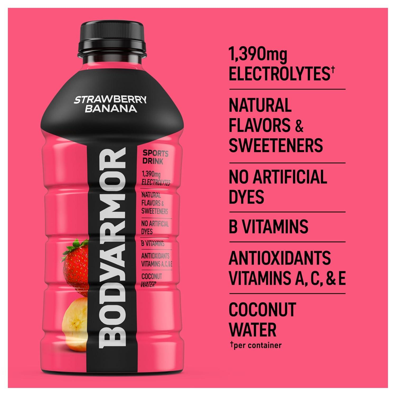 imageBODYARMOR Sports Drink Blackout Berry Electrolyte Drink Hydration 28 Fl Oz Bottles 15 Pack Flavored Coconut Water with B Vitamins amp AntioxidantsStrawberry Banana