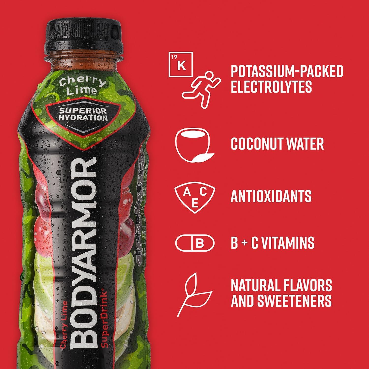 imageBODYARMOR Sports Drink Sports Beverage Cherry Lime Coconut Water Hydration Natural Flavors With Vitamins PotassiumPacked Electrolytes Perfect For Athletes 16 Fl Oz Pack of 12