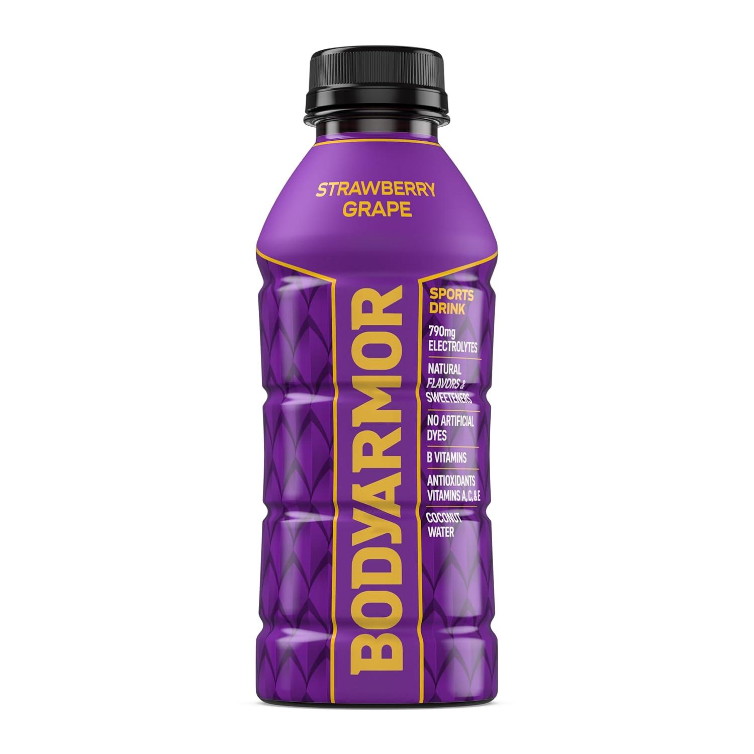 imageBODYARMOR Sports Drink Strawberry Grape Electrolyte Drink Hydration 16 Fl Oz Bottles 12 Pack Flavored Coconut Water with B Vitamins amp Antioxidants