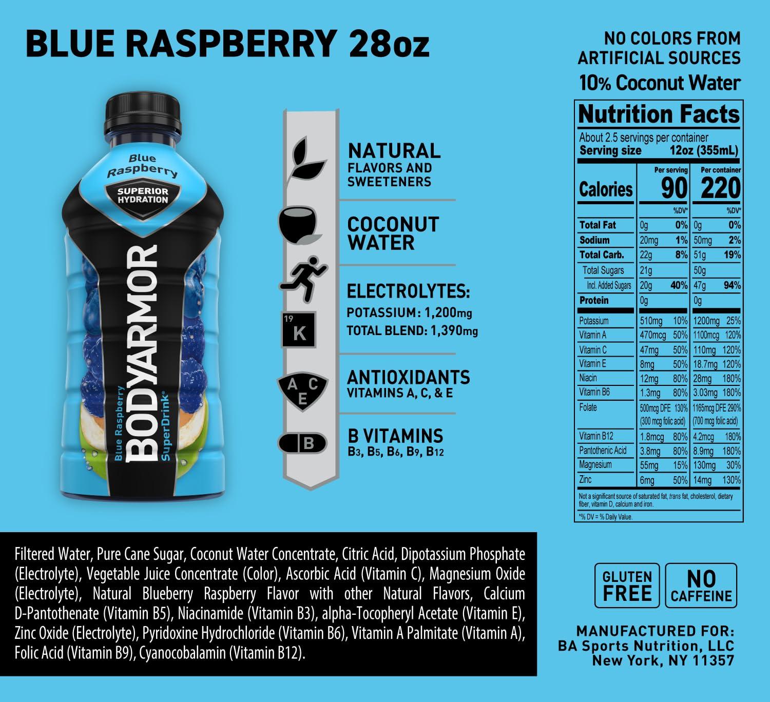 imageBODYARMOR Sports Drink Tropical Punch Electrolyte Drink Hydration 12 Fl Oz Bottles 8 Pack Flavored Coconut Water with B Vitamins amp AntioxidantsBlue Raspberry