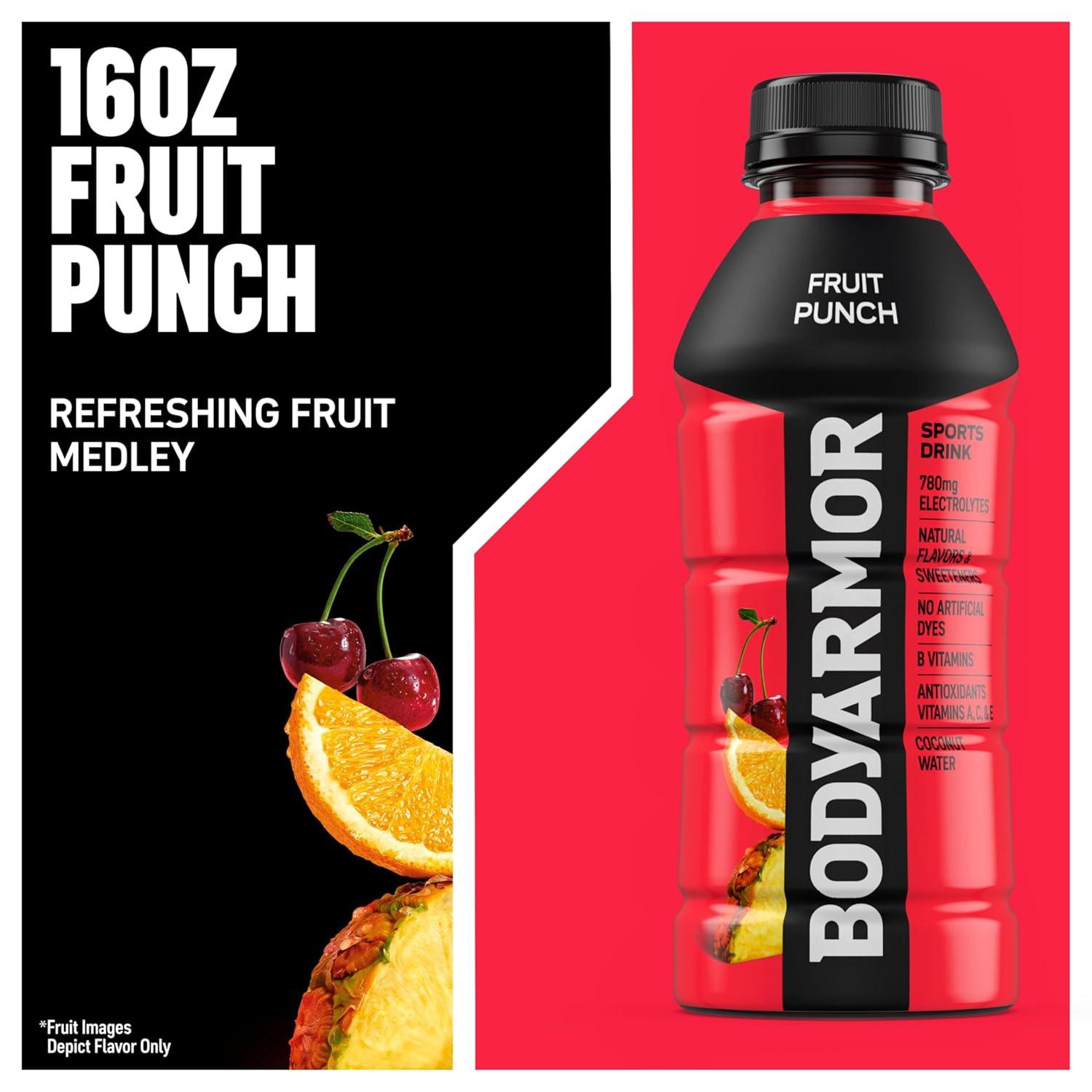 imageBODYARMOR Sports Drink Tropical Punch Electrolyte Drink Hydration 12 Fl Oz Bottles 8 Pack Flavored Coconut Water with B Vitamins amp AntioxidantsFruit Punch