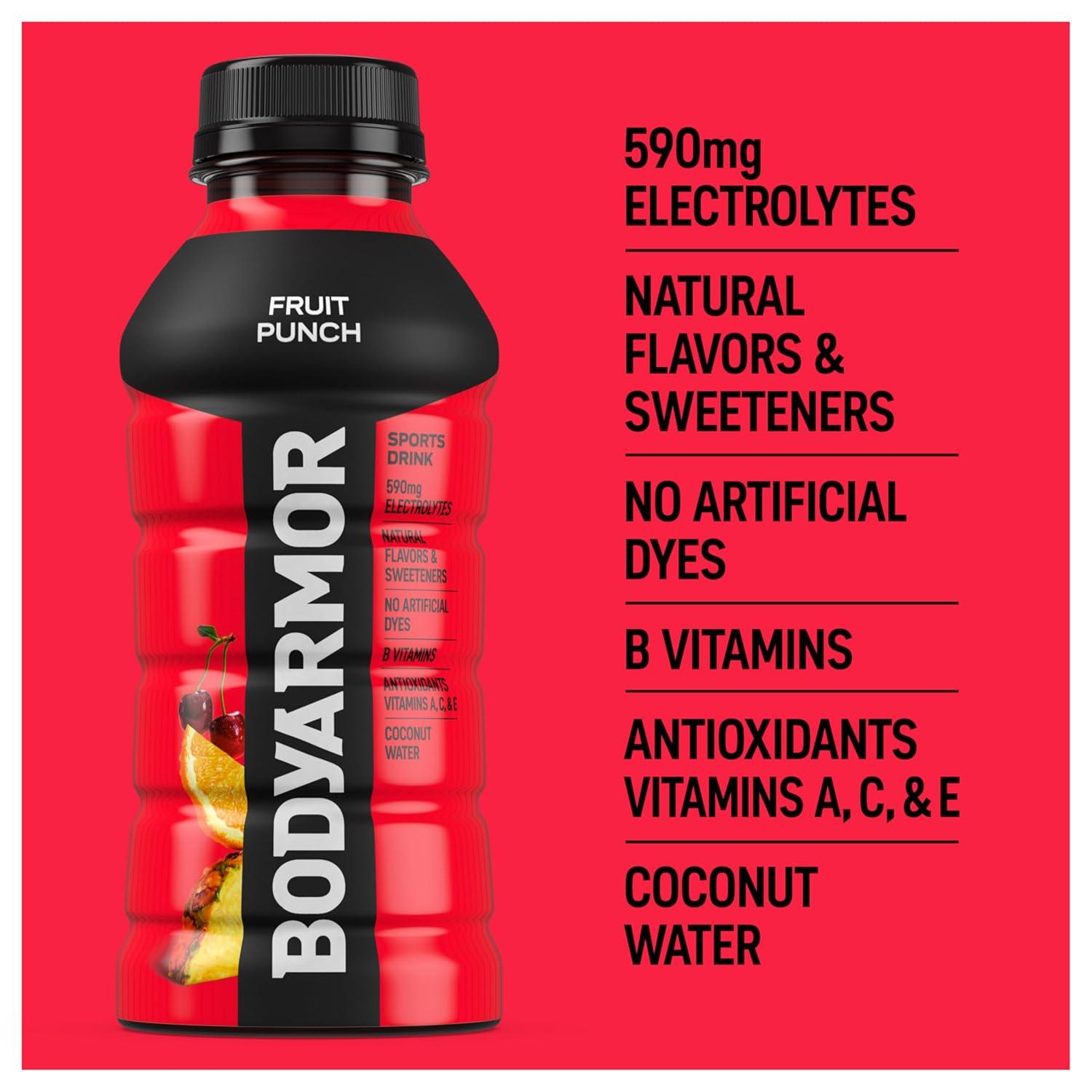 imageBODYARMOR Sports Drink Tropical Punch Electrolyte Drink Hydration 12 Fl Oz Bottles 8 Pack Flavored Coconut Water with B Vitamins amp AntioxidantsFruit Punch