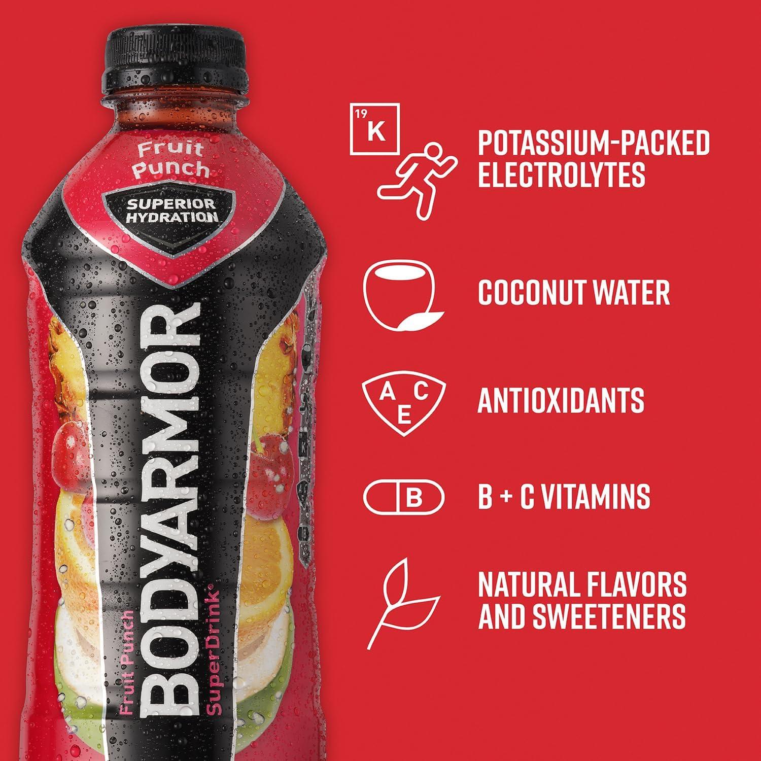 imageBODYARMOR Sports Drink Tropical Punch Electrolyte Drink Hydration 12 Fl Oz Bottles 8 Pack Flavored Coconut Water with B Vitamins amp AntioxidantsFruit Punch