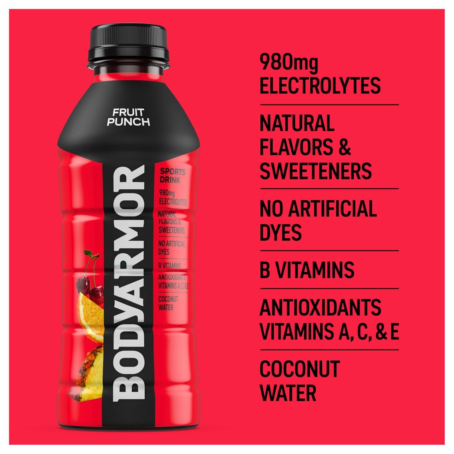 imageBODYARMOR Sports Drink Tropical Punch Electrolyte Drink Hydration 12 Fl Oz Bottles 8 Pack Flavored Coconut Water with B Vitamins amp AntioxidantsFruit Punch