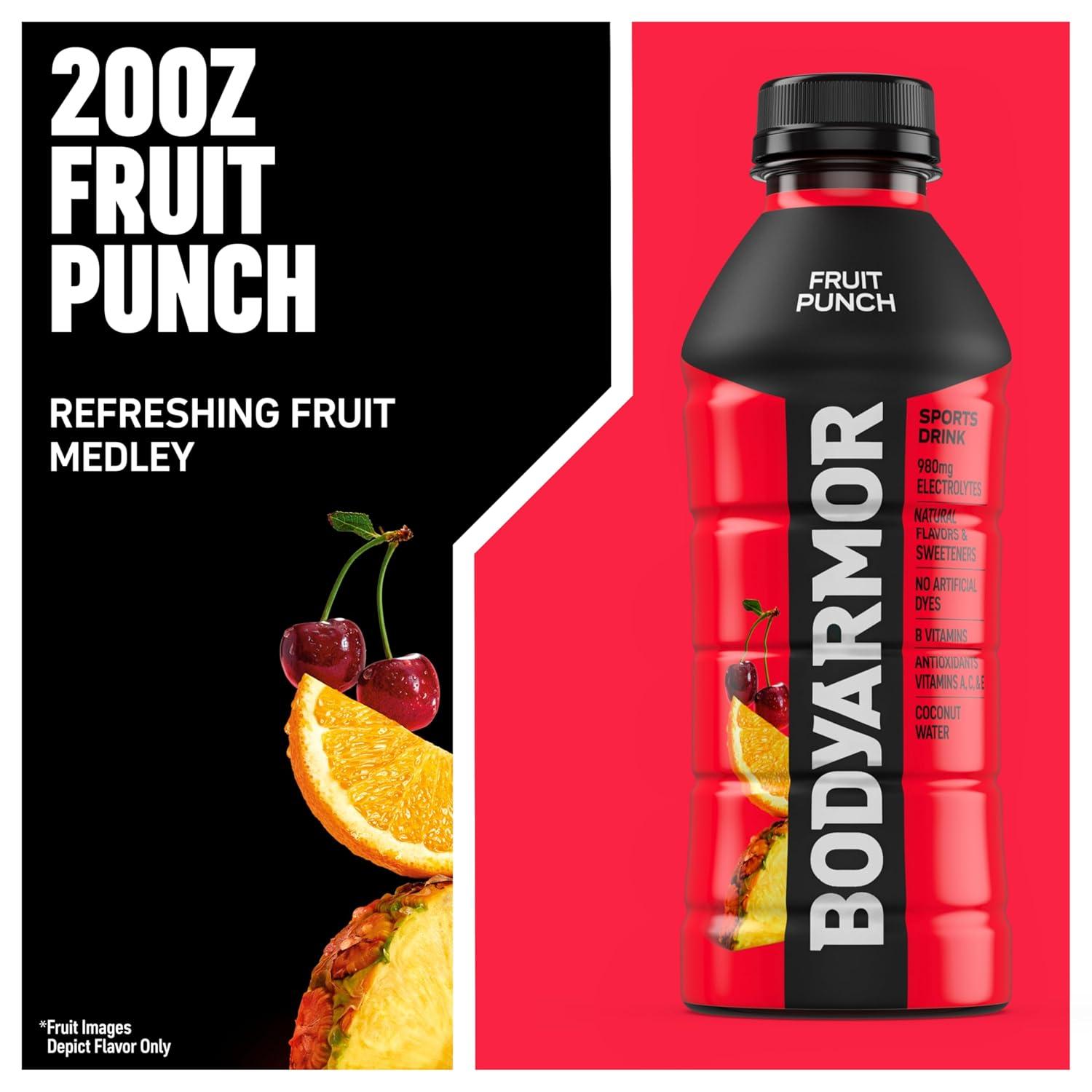 imageBODYARMOR Sports Drink Tropical Punch Electrolyte Drink Hydration 12 Fl Oz Bottles 8 Pack Flavored Coconut Water with B Vitamins amp AntioxidantsFruit Punch