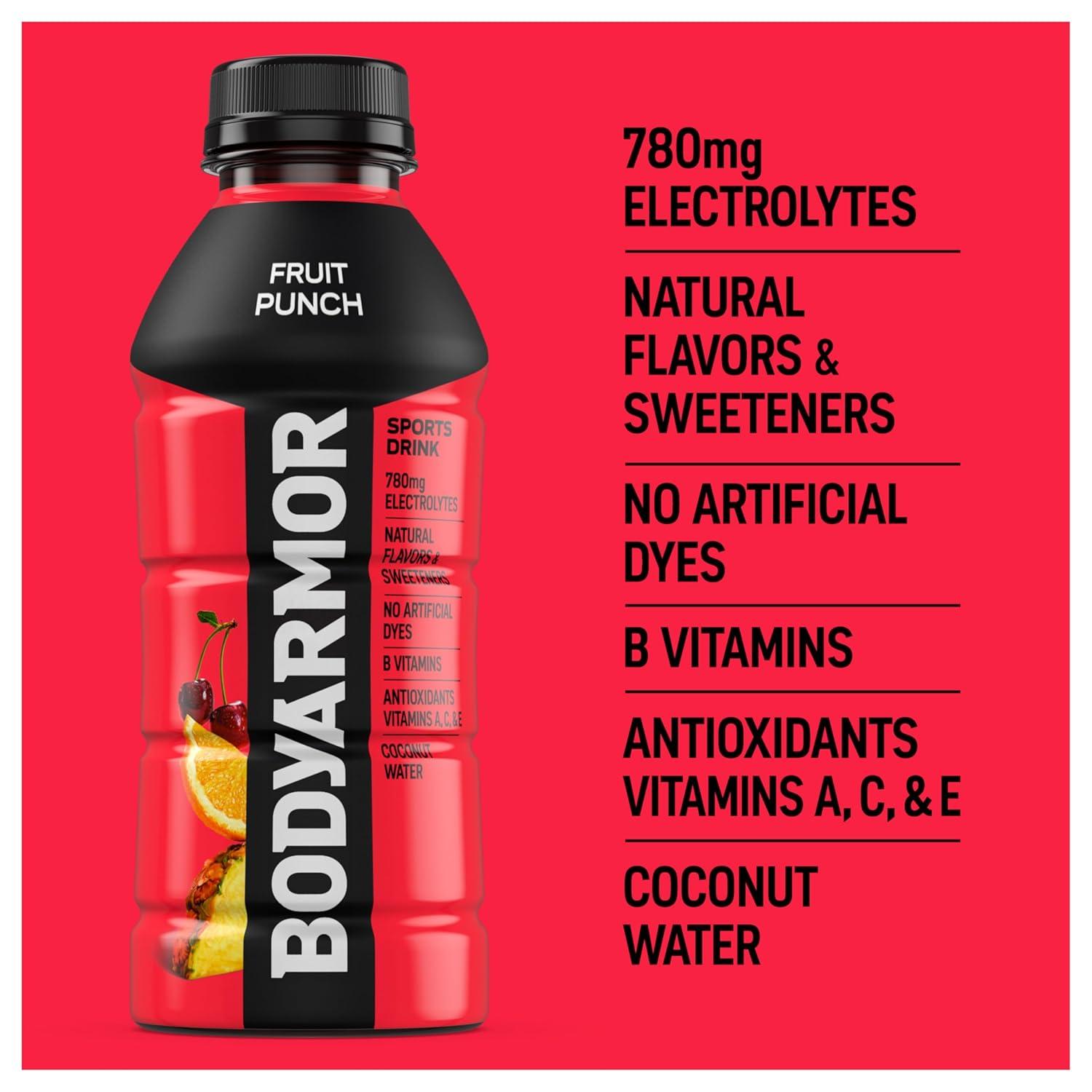 imageBODYARMOR Sports Drink Tropical Punch Electrolyte Drink Hydration 12 Fl Oz Bottles 8 Pack Flavored Coconut Water with B Vitamins amp AntioxidantsFruit Punch