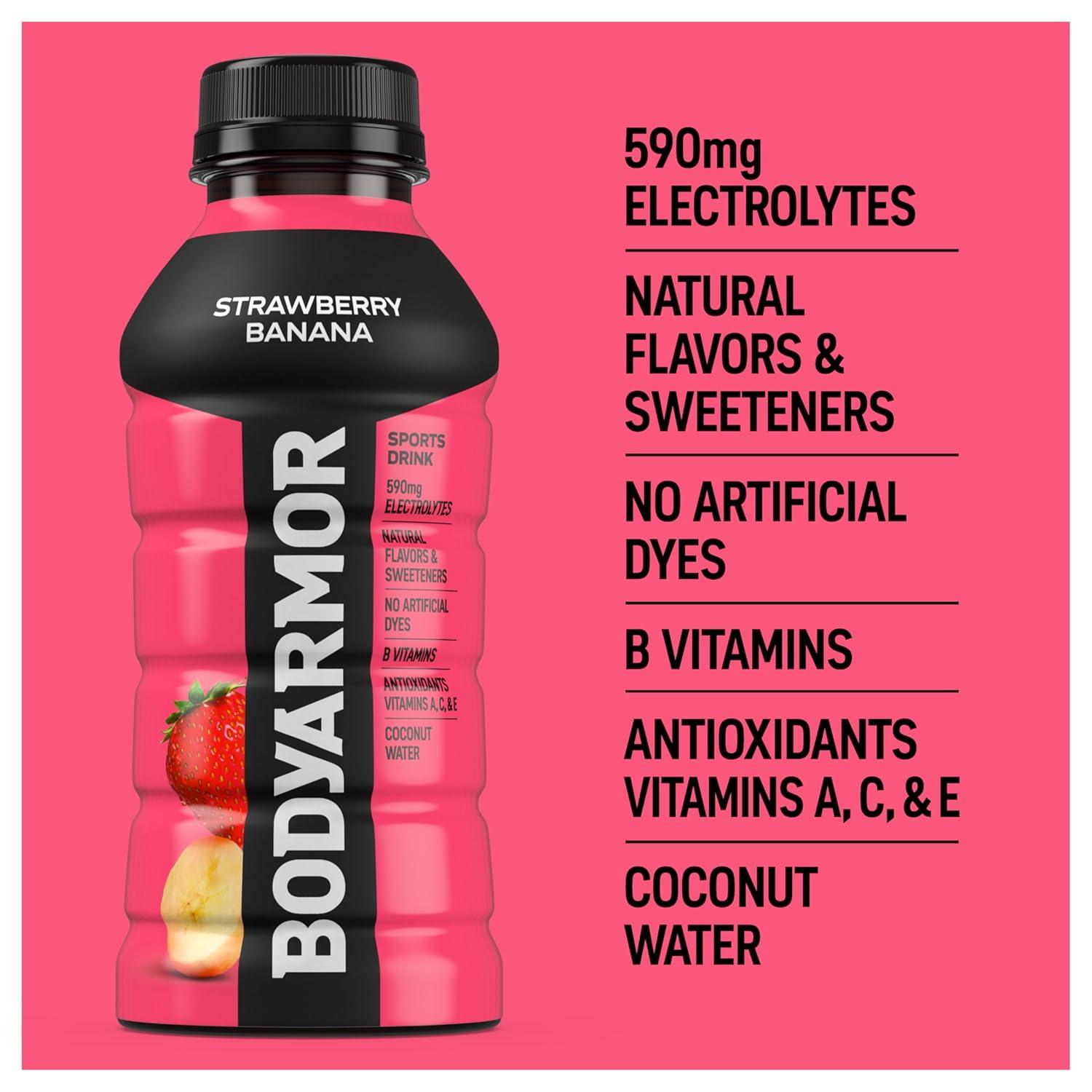 imageBODYARMOR Sports Drink Tropical Punch Electrolyte Drink Hydration 12 Fl Oz Bottles 8 Pack Flavored Coconut Water with B Vitamins amp AntioxidantsStrawberry Banana