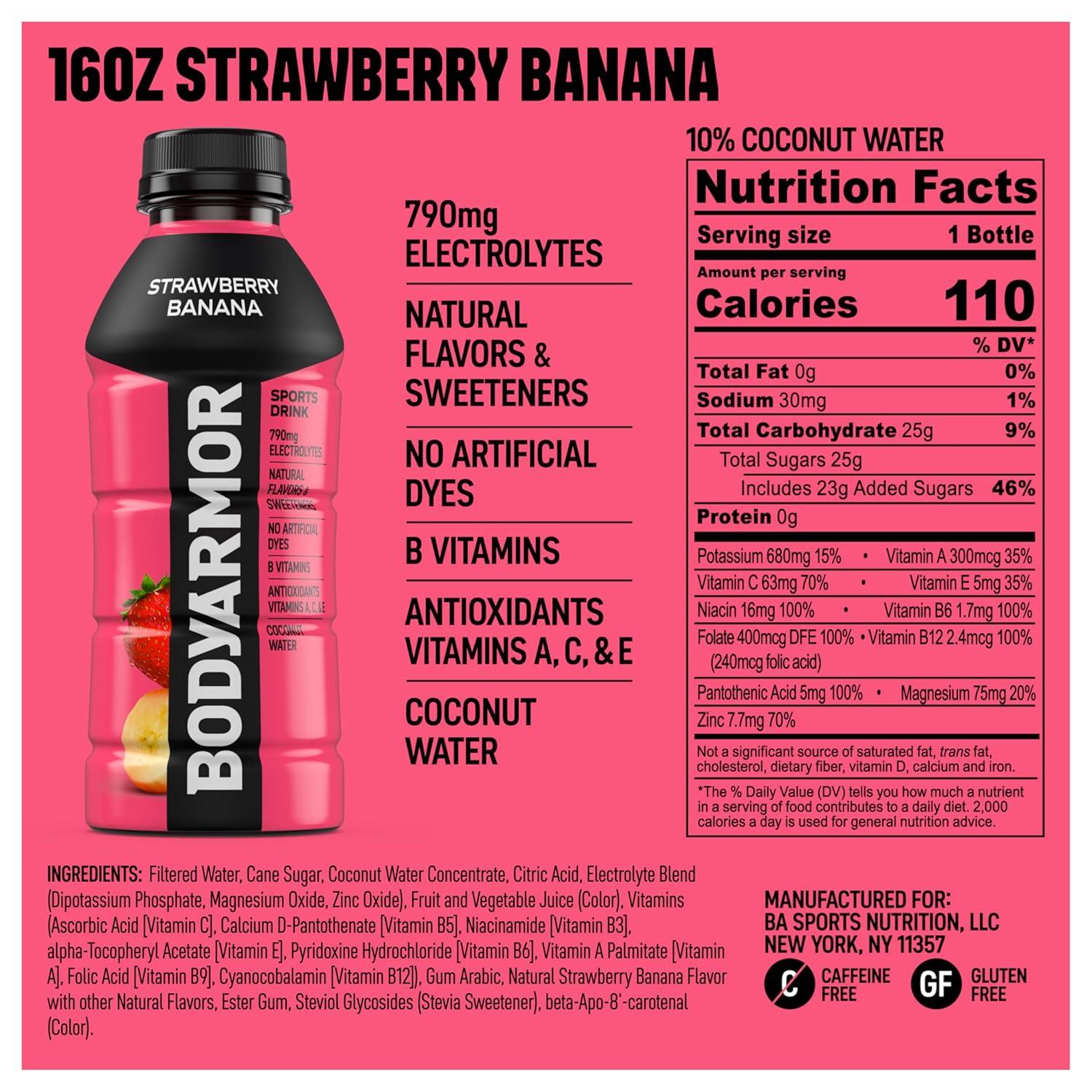 imageBODYARMOR Sports Drink Tropical Punch Electrolyte Drink Hydration 12 Fl Oz Bottles 8 Pack Flavored Coconut Water with B Vitamins amp AntioxidantsStrawberry Banana