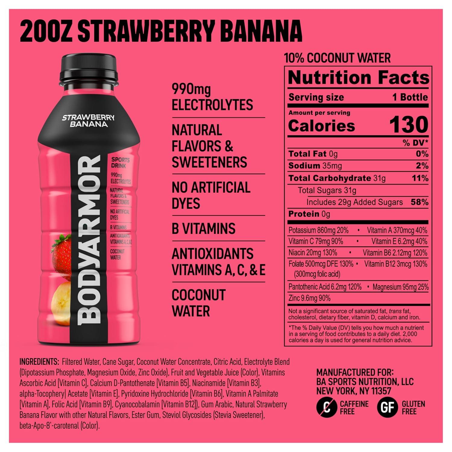 imageBODYARMOR Sports Drink Tropical Punch Electrolyte Drink Hydration 12 Fl Oz Bottles 8 Pack Flavored Coconut Water with B Vitamins amp AntioxidantsStrawberry Banana
