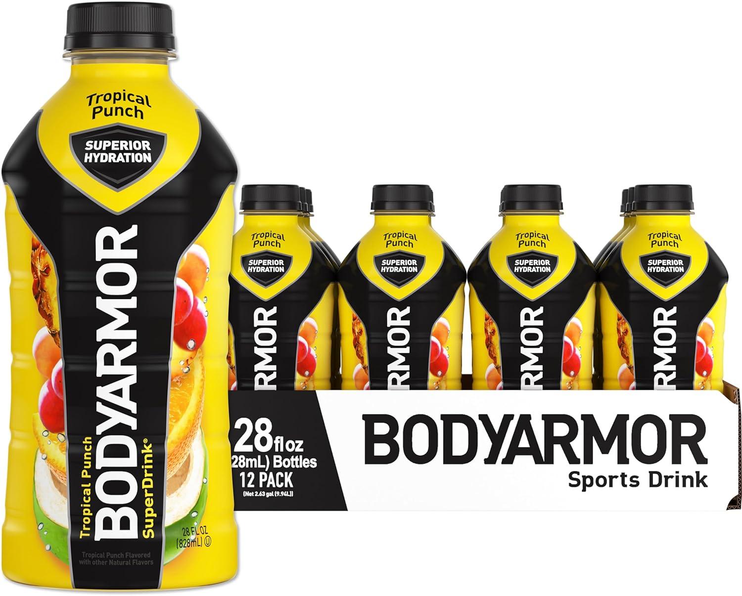 imageBODYARMOR Sports Drink Tropical Punch Electrolyte Drink Hydration 12 Fl Oz Bottles 8 Pack Flavored Coconut Water with B Vitamins amp AntioxidantsTropical Punch