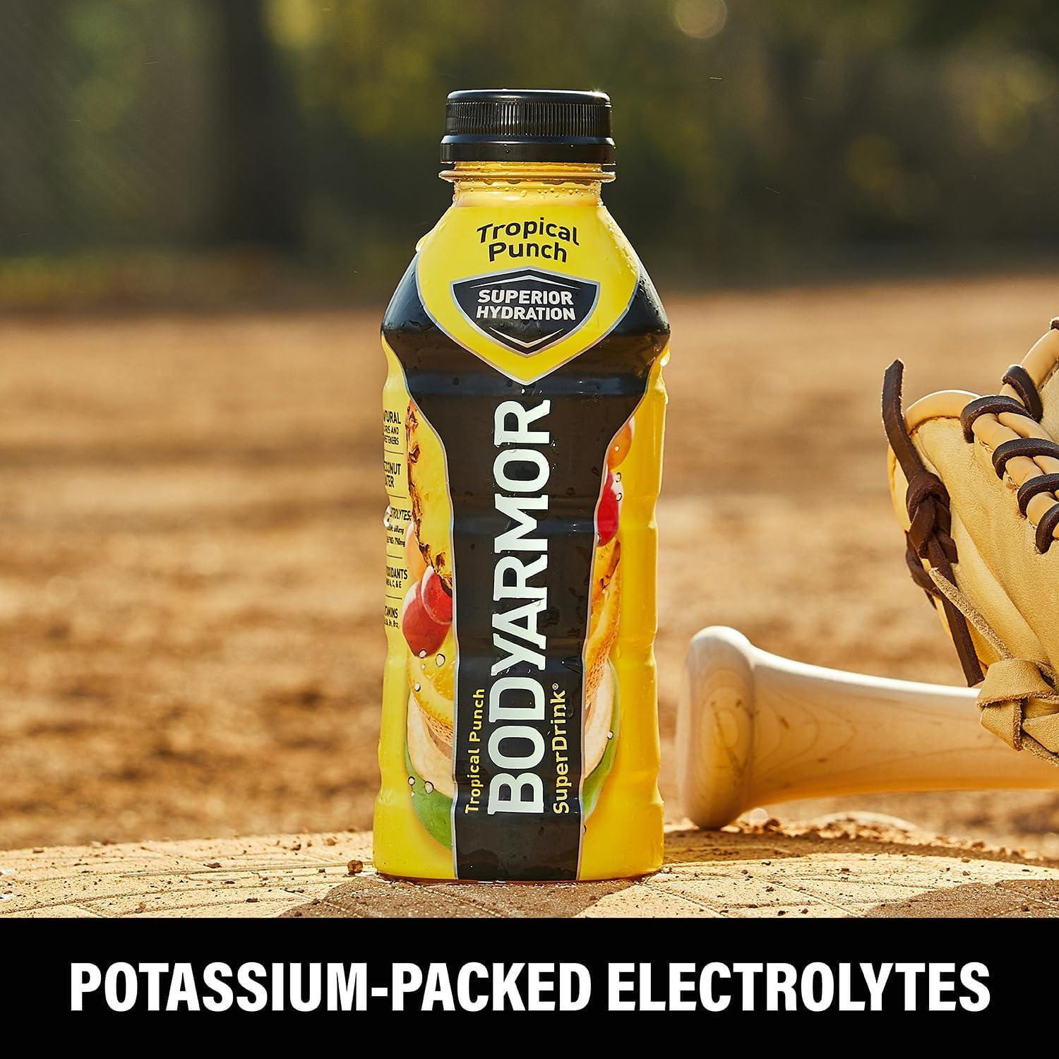 imageBODYARMOR Sports Drink Tropical Punch Electrolyte Drink Hydration 12 Fl Oz Bottles 8 Pack Flavored Coconut Water with B Vitamins amp AntioxidantsTropical Punch