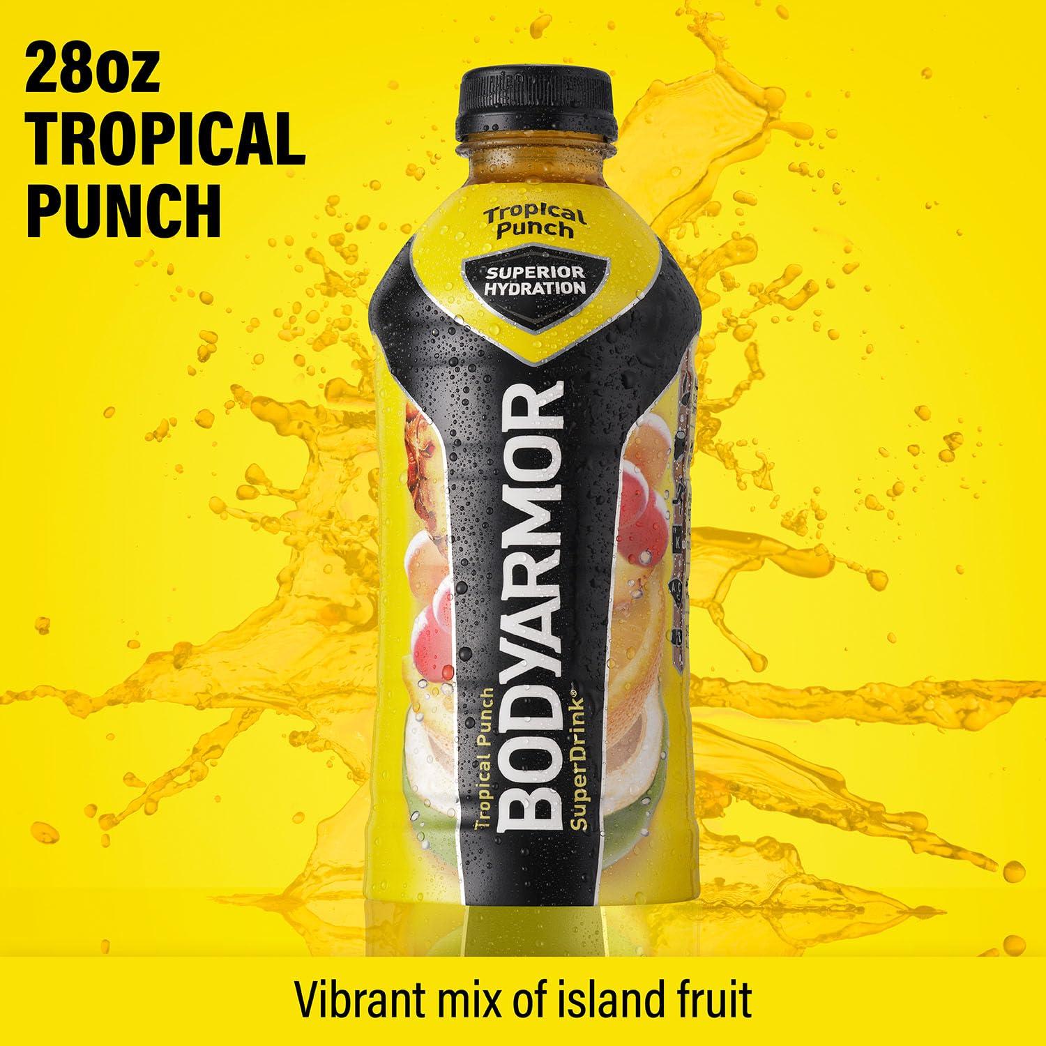imageBODYARMOR Sports Drink Tropical Punch Electrolyte Drink Hydration 12 Fl Oz Bottles 8 Pack Flavored Coconut Water with B Vitamins amp AntioxidantsTropical Punch