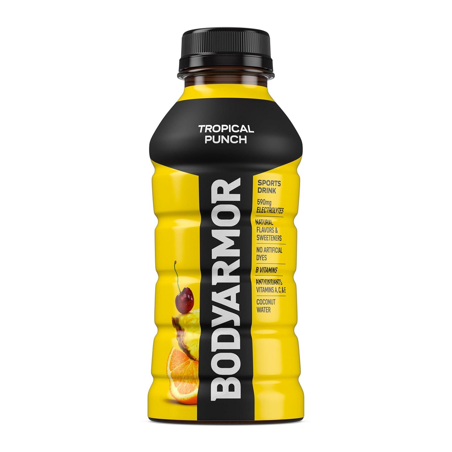 imageBODYARMOR Sports Drink Tropical Punch Electrolyte Drink Hydration 12 Fl Oz Bottles 8 Pack Flavored Coconut Water with B Vitamins amp AntioxidantsTropical Punch