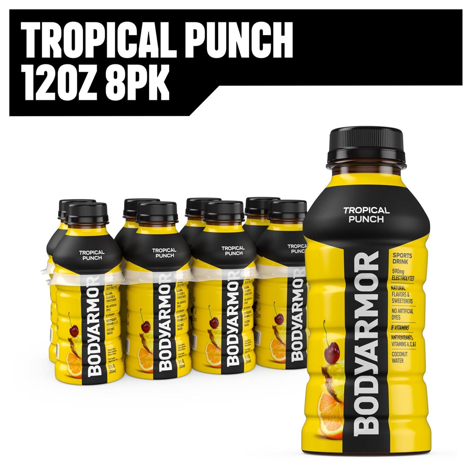 imageBODYARMOR Sports Drink Tropical Punch Electrolyte Drink Hydration 12 Fl Oz Bottles 8 Pack Flavored Coconut Water with B Vitamins amp AntioxidantsTropical Punch