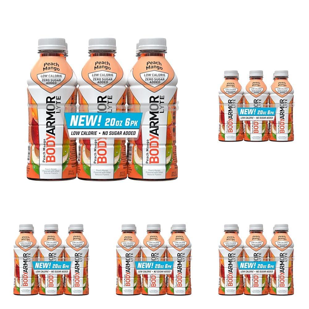 imageBODYARMOR ZERO Sugar Fruit Punch Electrolyte Drink Natural Flavors 20 Fl Oz Bottles 6 Pack B Vitamins amp Antioxidants Sugar Free HydrationLyte Peach Mango