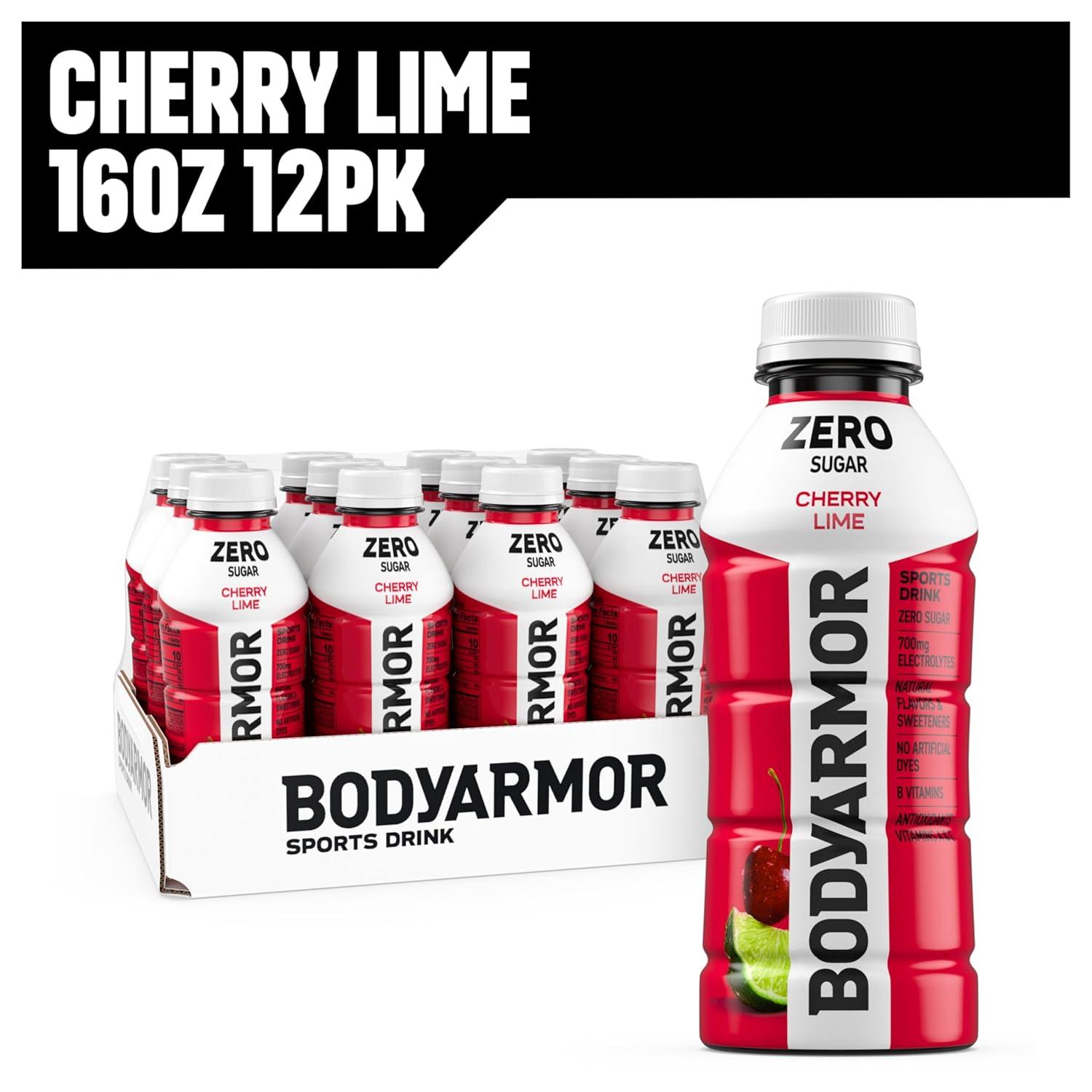 imageBODYARMOR ZERO Sugar Fruit Punch Electrolyte Drink Natural Flavors 20 Fl Oz Bottles 6 Pack B Vitamins amp Antioxidants Sugar Free HydrationZero Cherry Lime
