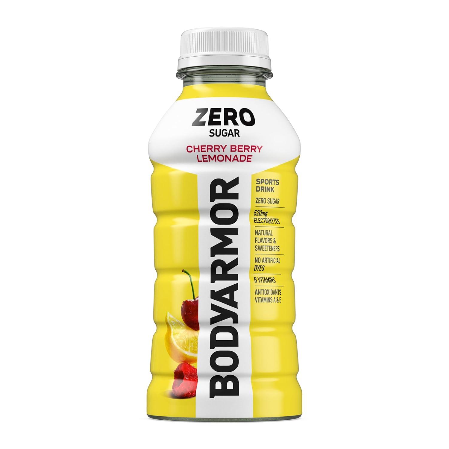 imageBODYARMOR ZERO Sugar Fruit Punch Electrolyte Drink Natural Flavors 20 Fl Oz Bottles 6 Pack B Vitamins amp Antioxidants Sugar Free HydrationZero Cherry Berry Lemonade