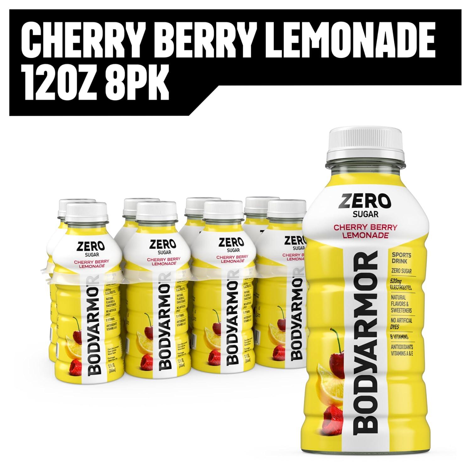 imageBODYARMOR ZERO Sugar Fruit Punch Electrolyte Drink Natural Flavors 20 Fl Oz Bottles 6 Pack B Vitamins amp Antioxidants Sugar Free HydrationZero Cherry Berry Lemonade