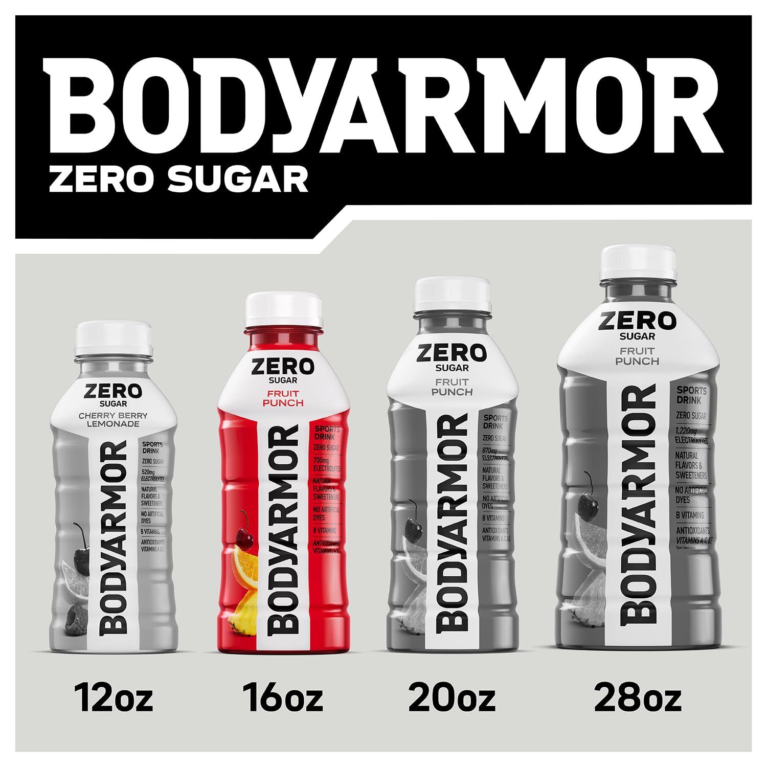 imageBODYARMOR ZERO Sugar Fruit Punch Electrolyte Drink Natural Flavors 20 Fl Oz Bottles 6 Pack B Vitamins amp Antioxidants Sugar Free HydrationZero Fruit Punch