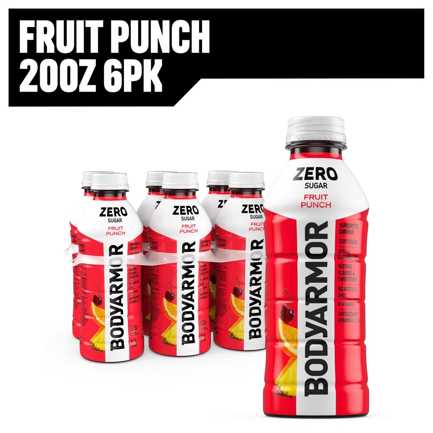 imageBODYARMOR ZERO Sugar Fruit Punch Electrolyte Drink Natural Flavors 20 Fl Oz Bottles 6 Pack B Vitamins amp Antioxidants Sugar Free HydrationZero Fruit Punch