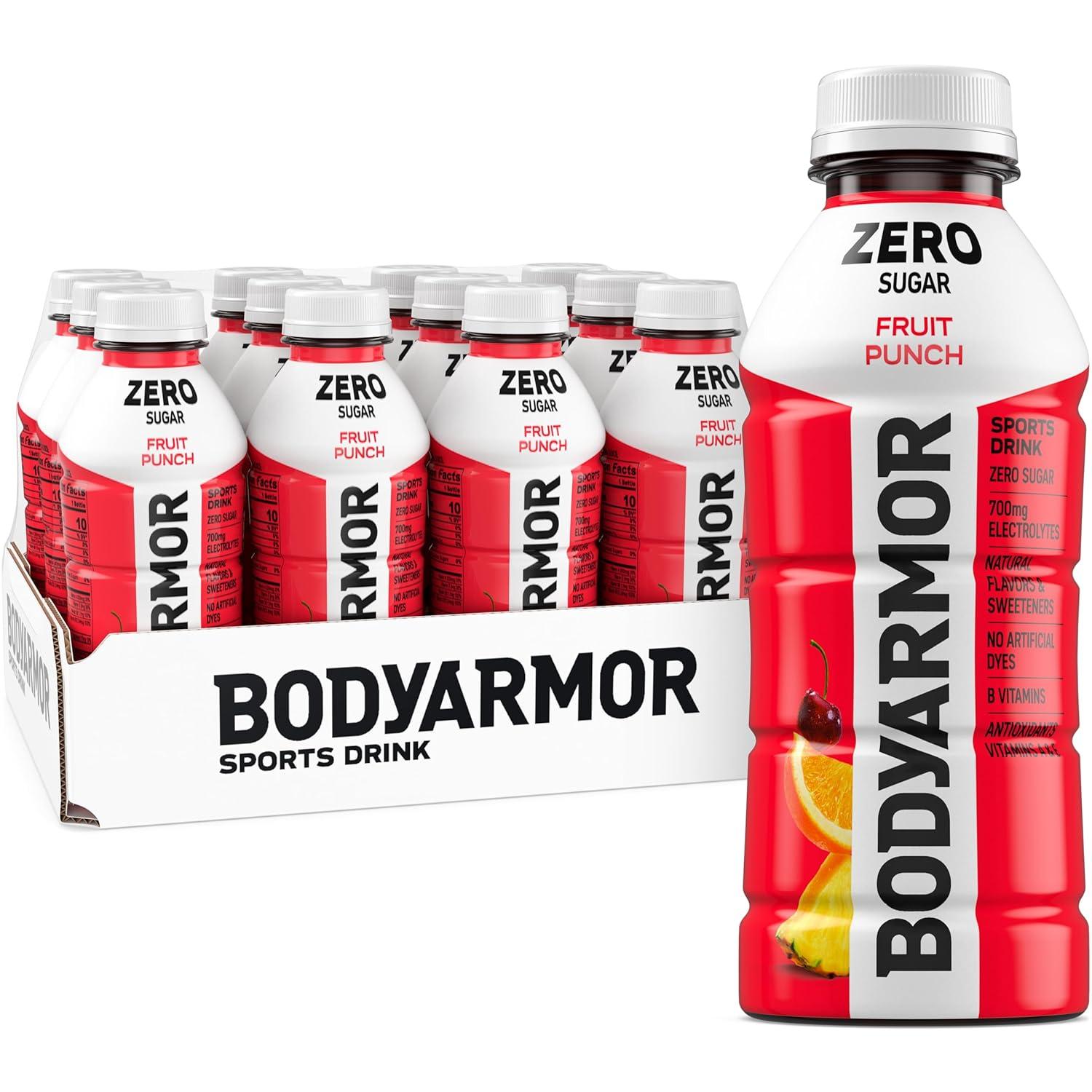 imageBODYARMOR ZERO Sugar Fruit Punch Electrolyte Drink Natural Flavors 20 Fl Oz Bottles 6 Pack B Vitamins amp Antioxidants Sugar Free HydrationZero Fruit Punch