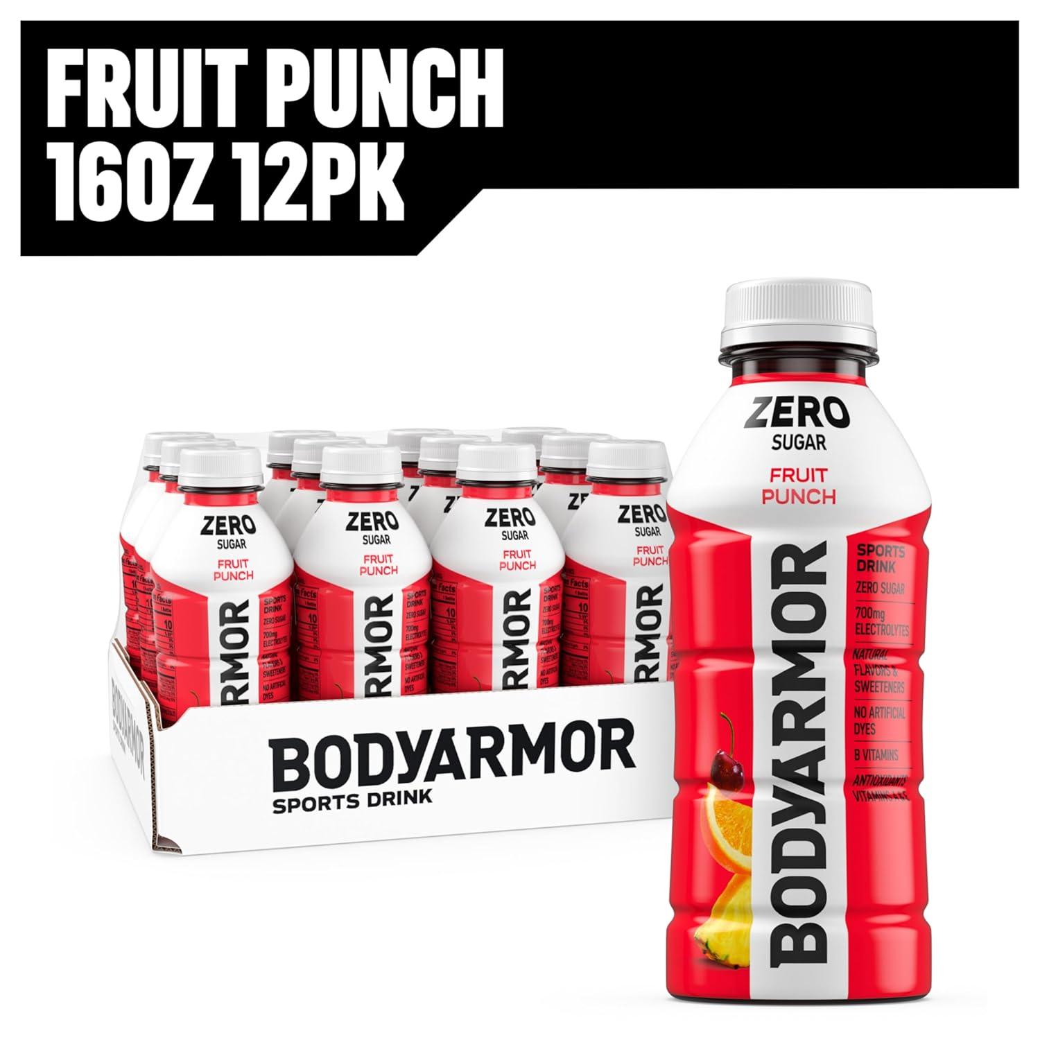 imageBODYARMOR ZERO Sugar Fruit Punch Electrolyte Drink Natural Flavors 20 Fl Oz Bottles 6 Pack B Vitamins amp Antioxidants Sugar Free HydrationZero Fruit Punch