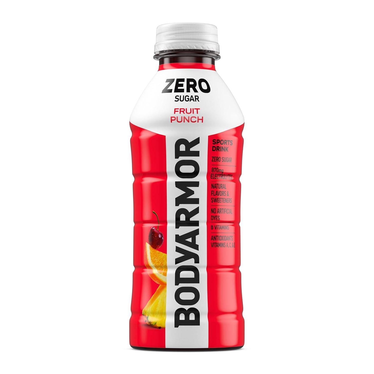 imageBODYARMOR ZERO Sugar Fruit Punch Electrolyte Drink Natural Flavors 20 Fl Oz Bottles 6 Pack B Vitamins amp Antioxidants Sugar Free HydrationZero Fruit Punch