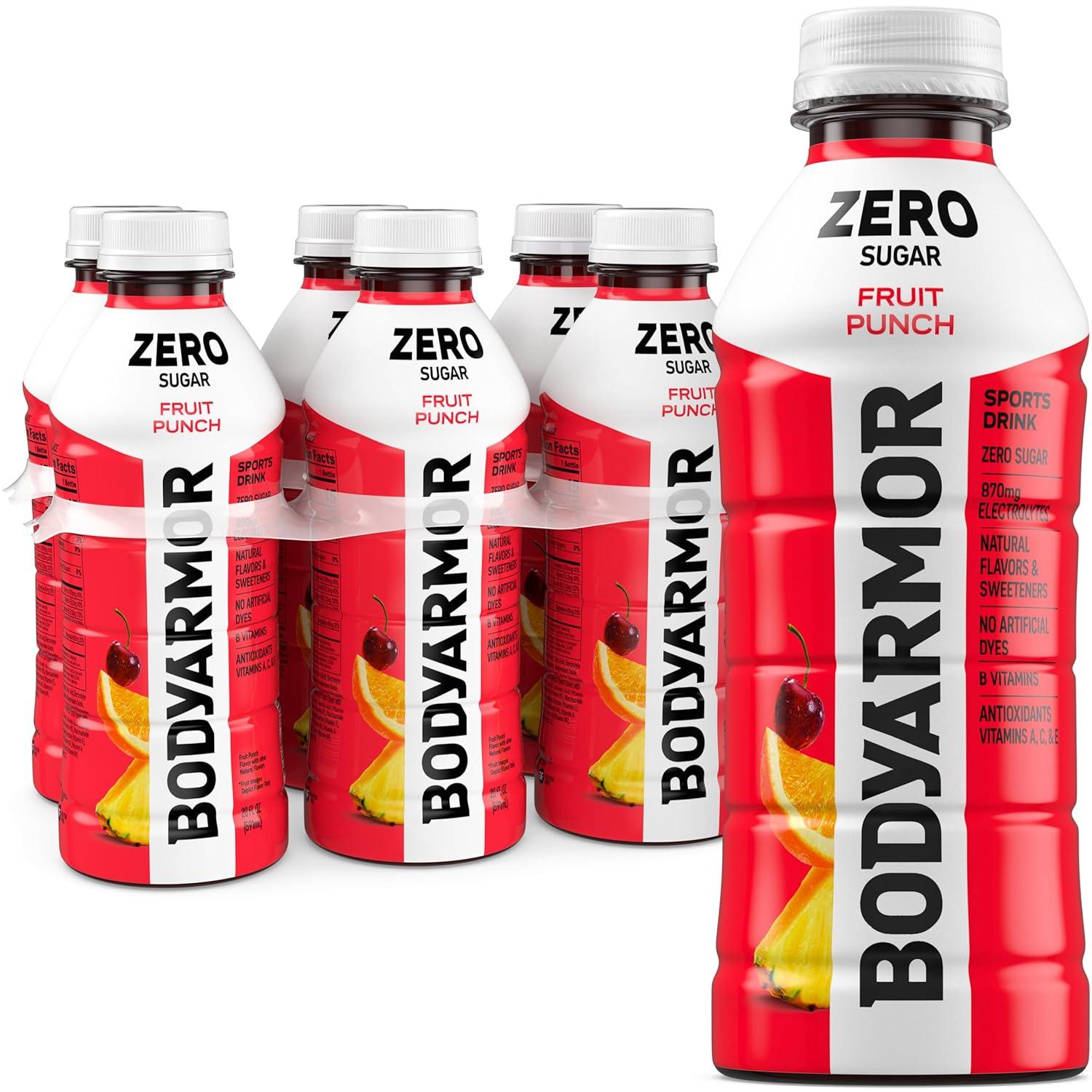 imageBODYARMOR ZERO Sugar Fruit Punch Electrolyte Drink Natural Flavors 20 Fl Oz Bottles 6 Pack B Vitamins amp Antioxidants Sugar Free HydrationZero Fruit Punch