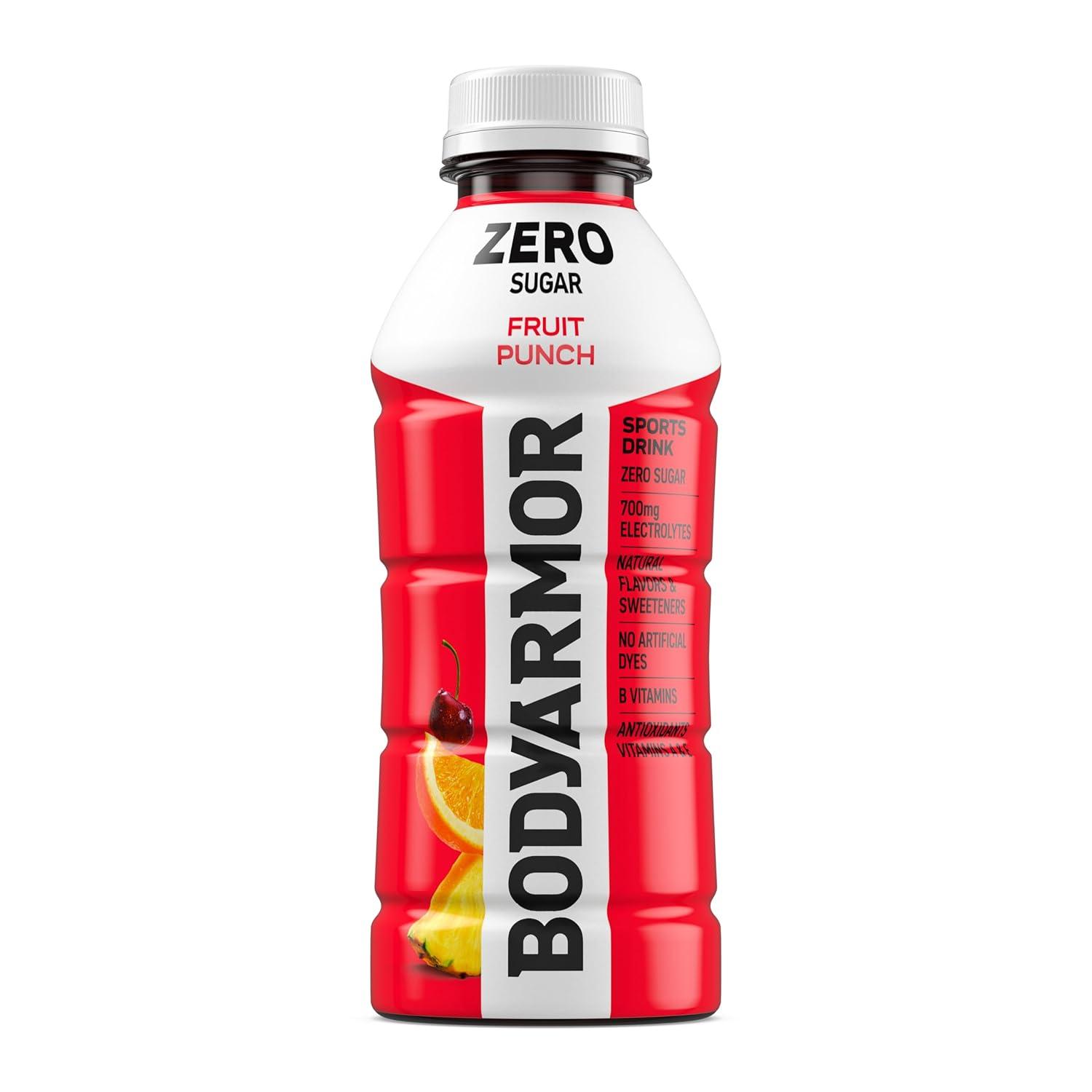 imageBODYARMOR ZERO Sugar Fruit Punch Electrolyte Drink Natural Flavors 20 Fl Oz Bottles 6 Pack B Vitamins amp Antioxidants Sugar Free HydrationZero Fruit Punch