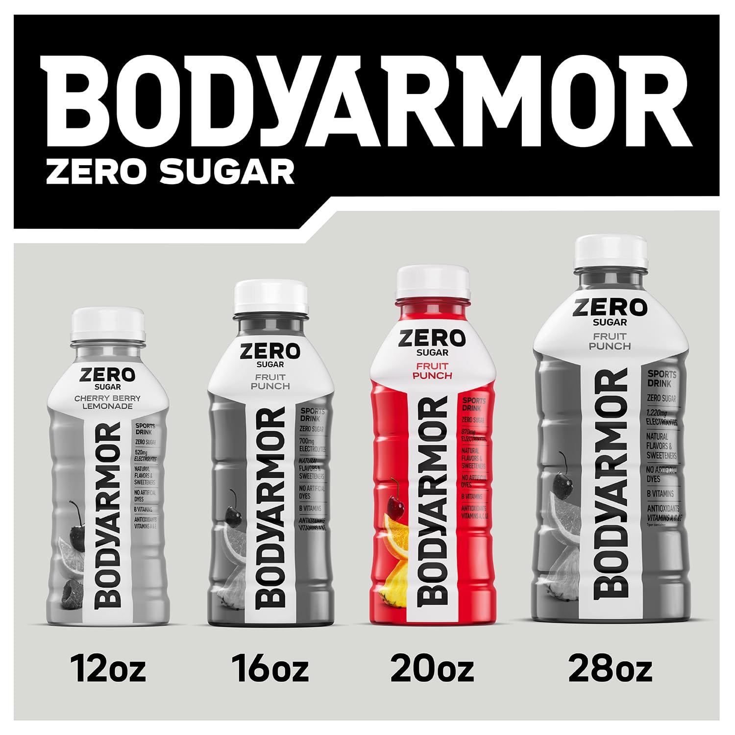 imageBODYARMOR ZERO Sugar Fruit Punch Electrolyte Drink Natural Flavors 20 Fl Oz Bottles 6 Pack B Vitamins amp Antioxidants Sugar Free HydrationZero Lemon Lime