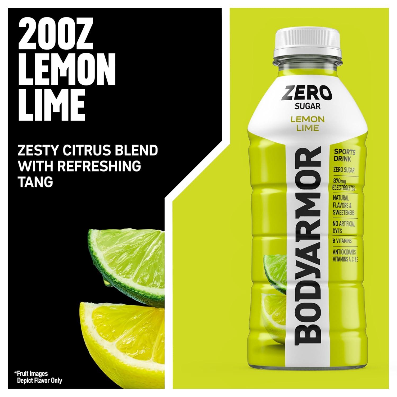 imageBODYARMOR ZERO Sugar Fruit Punch Electrolyte Drink Natural Flavors 20 Fl Oz Bottles 6 Pack B Vitamins amp Antioxidants Sugar Free HydrationZero Lemon Lime