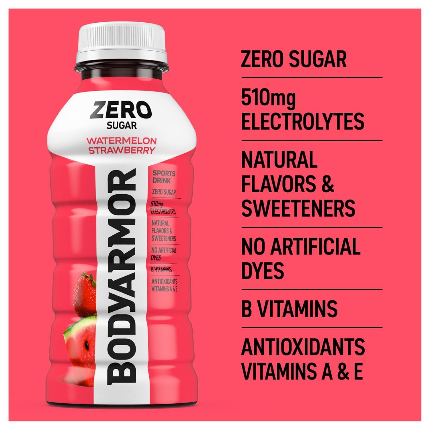 imageBODYARMOR ZERO Sugar Fruit Punch Electrolyte Drink Natural Flavors 20 Fl Oz Bottles 6 Pack B Vitamins amp Antioxidants Sugar Free HydrationZero Watermelon Strawberry