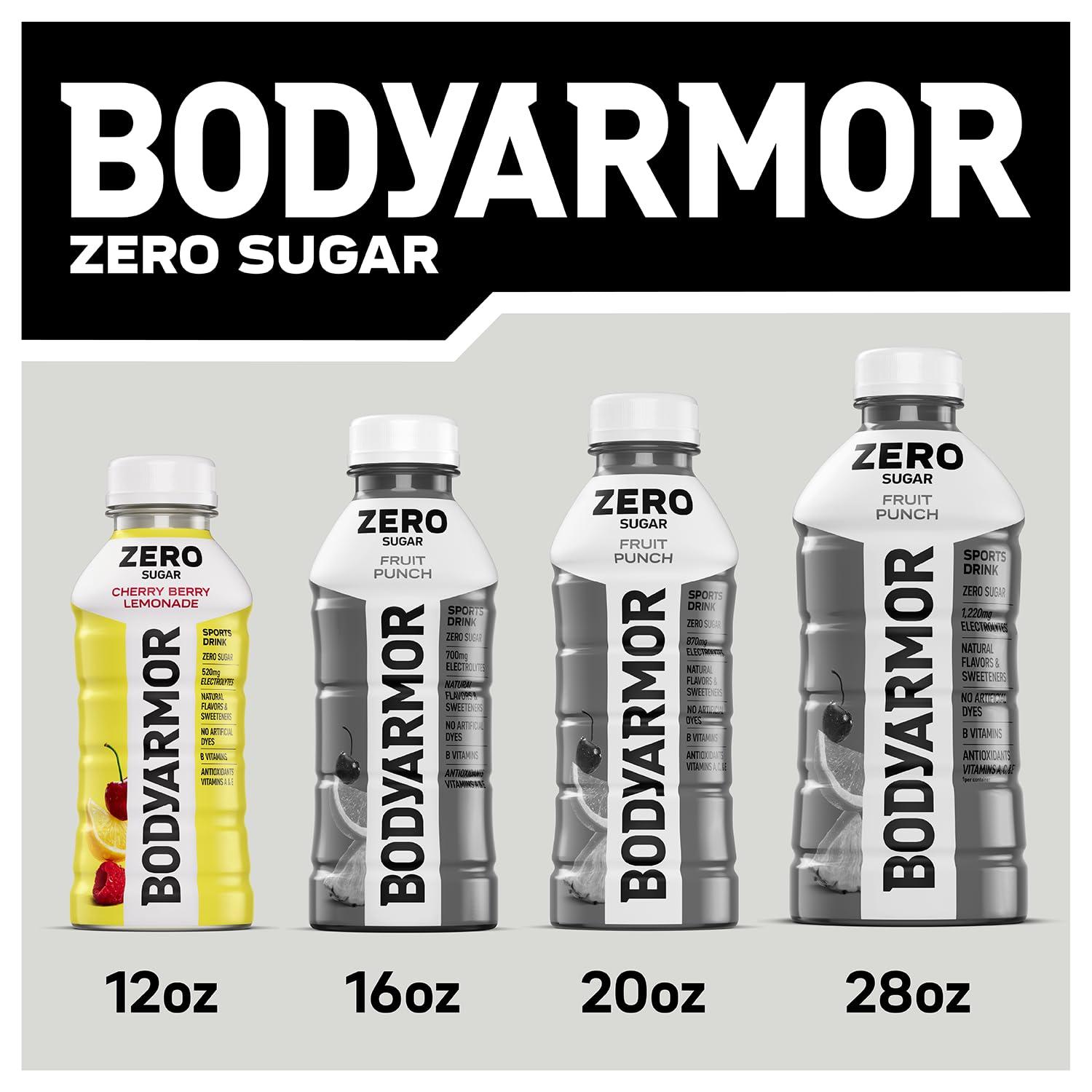 imageBODYARMOR ZERO Sugar Fruit Punch Electrolyte Drink Natural Flavors 20 Fl Oz Bottles 6 Pack B Vitamins amp Antioxidants Sugar Free HydrationZero Watermelon Strawberry