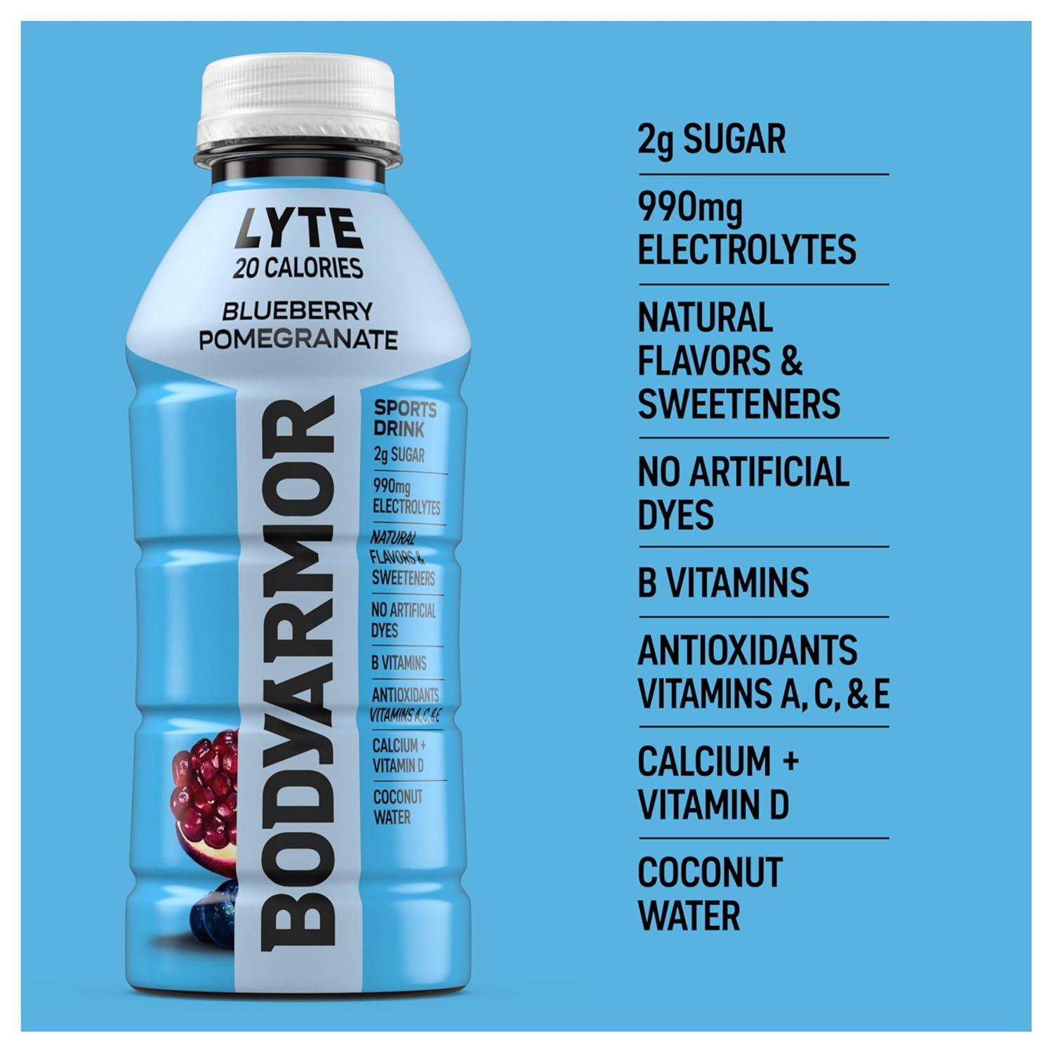 imageBODYARMOR ZERO Sugar Watermelon Strawberry Electrolyte Drink Natural Flavors 16 Fl Oz Bottles 12 Pack B Vitamins amp Antioxidants Sugar Free HydrationLyte Blueberry Pomegranate