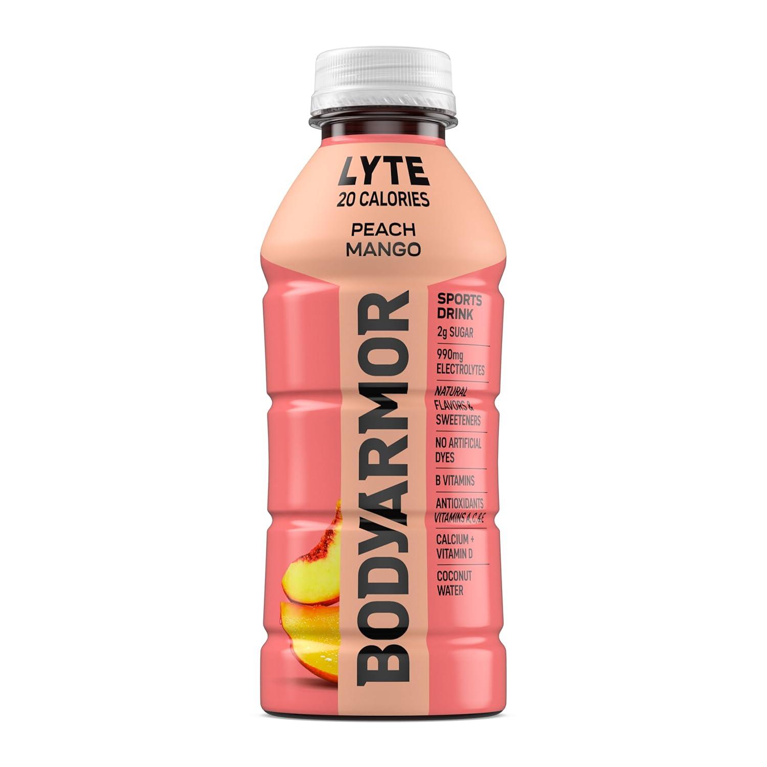 imageBODYARMOR ZERO Sugar Watermelon Strawberry Electrolyte Drink Natural Flavors 16 Fl Oz Bottles 12 Pack B Vitamins amp Antioxidants Sugar Free HydrationLyte Peach Mango