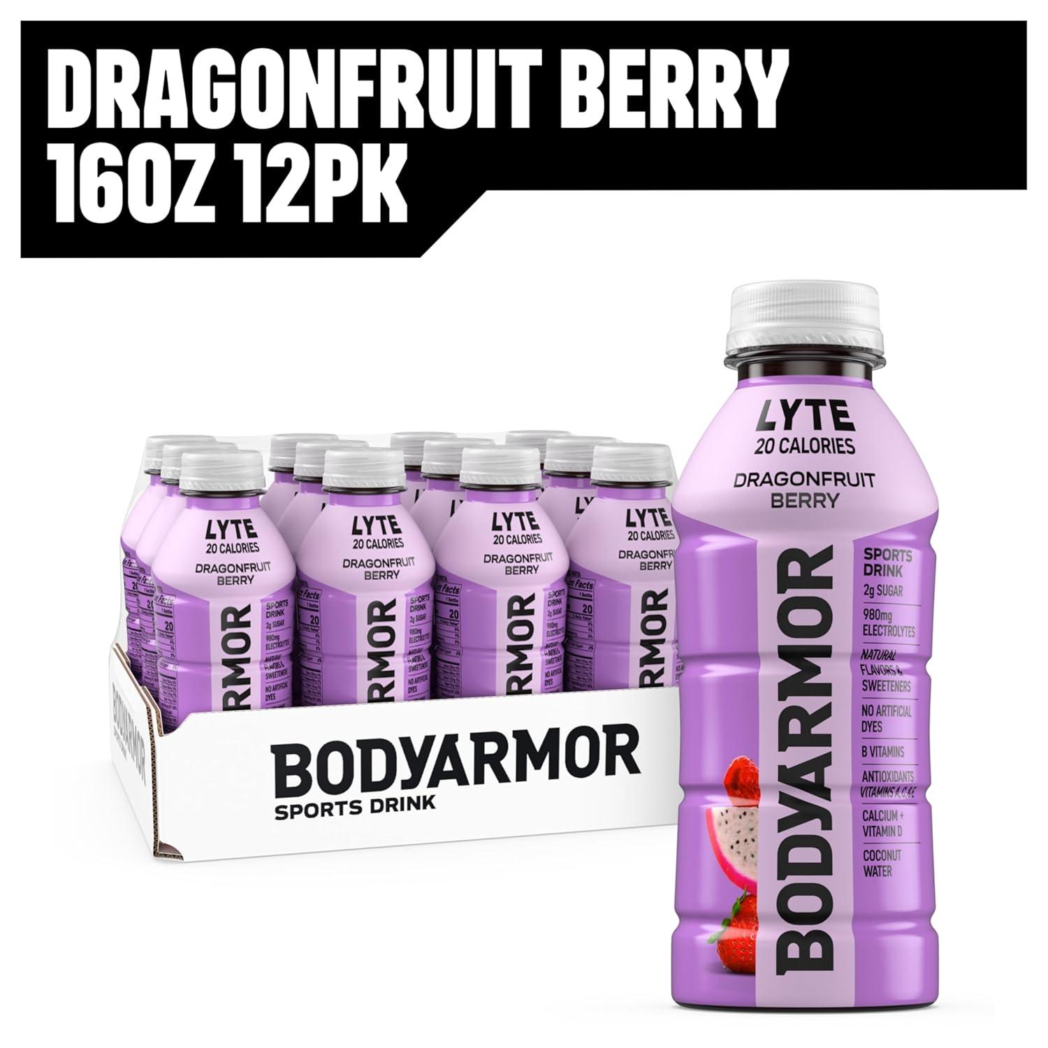 imageBODYARMOR ZERO Sugar Watermelon Strawberry Electrolyte Drink Natural Flavors 16 Fl Oz Bottles 12 Pack B Vitamins amp Antioxidants Sugar Free HydrationLyte Dragonfruit Berry