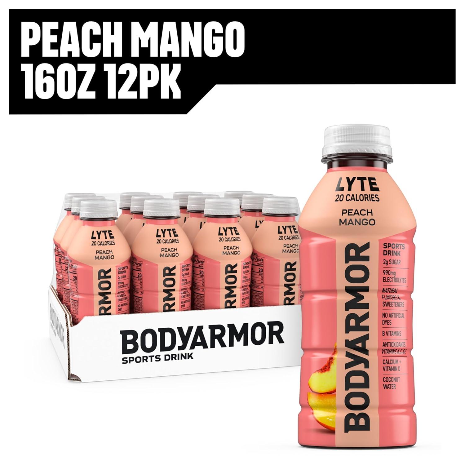 imageBODYARMOR ZERO Sugar Watermelon Strawberry Electrolyte Drink Natural Flavors 16 Fl Oz Bottles 12 Pack B Vitamins amp Antioxidants Sugar Free HydrationLyte Peach Mango