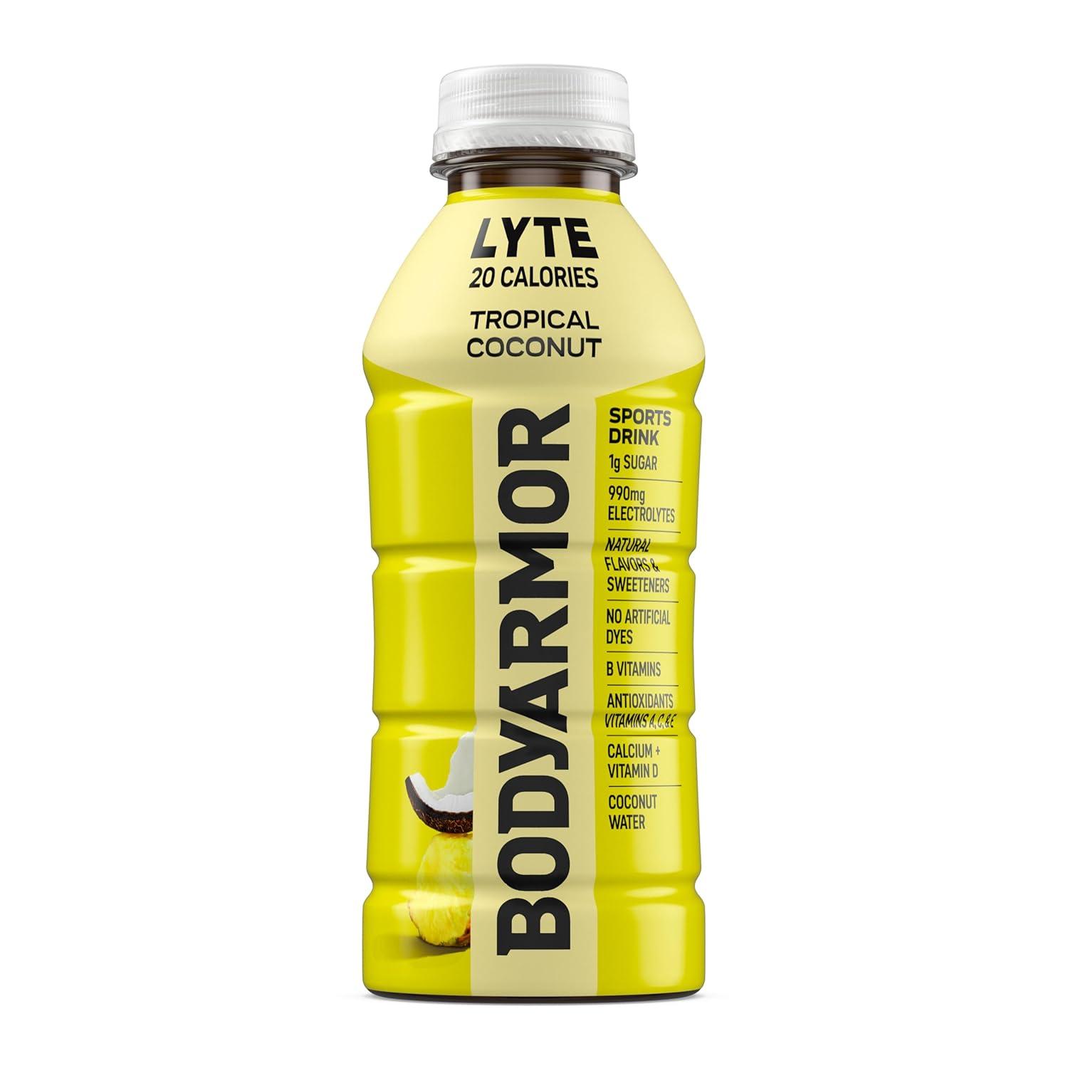 imageBODYARMOR ZERO Sugar Watermelon Strawberry Electrolyte Drink Natural Flavors 16 Fl Oz Bottles 12 Pack B Vitamins amp Antioxidants Sugar Free HydrationLyte Tropical Coconut