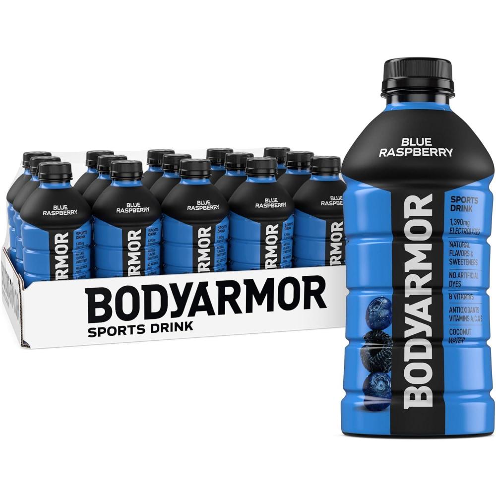 imageBODYARMOR Sports Drink Blackout Berry Electrolyte Drink Hydration 28 Fl Oz Bottles 15 Pack Flavored Coconut Water with B Vitamins amp AntioxidantsBlue Raspberry