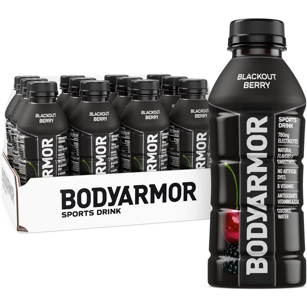 imageBODYARMOR Sports Drink Sports Beverage Blackout Berry Coconut Water Hydration Natural Flavors With Vitamins PotassiumPacked Electrolytes Perfect For Athletes 16 Fl Oz Pack of 12