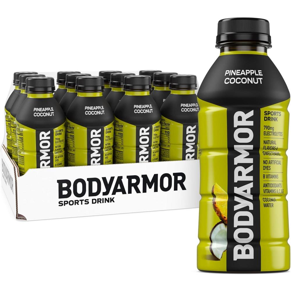 imageBODYARMOR Sports Drink Sports Beverage Pineapple Coconut Coconut Water Hydration Natural Flavors With Vitamins PotassiumPacked Electrolytes Perfect For Athletes 16 Fl Oz Pack of 12