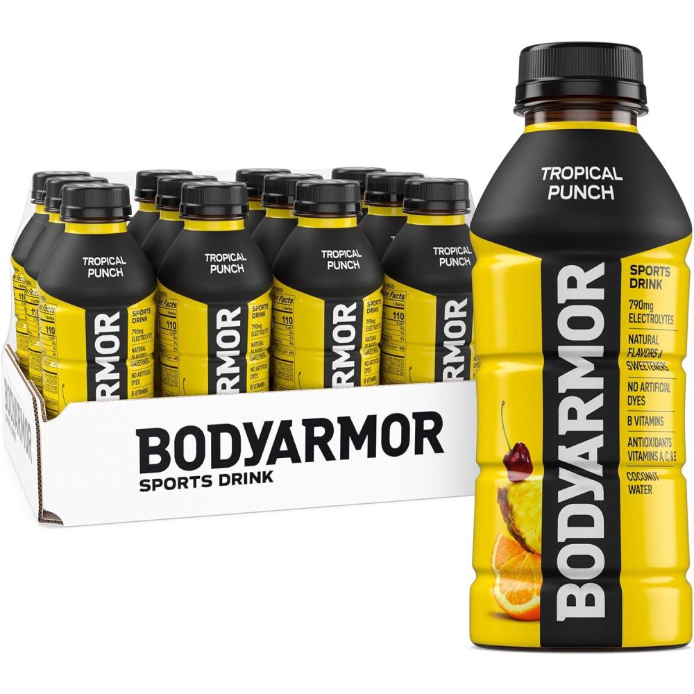 imageBODYARMOR Sports Drink Sports Beverage Tropical Punch Coconut Water Hydration Natural Flavors With Vitamins PotassiumPacked Electrolytes Perfect For Athletes 16 Fl Oz Pack of 12