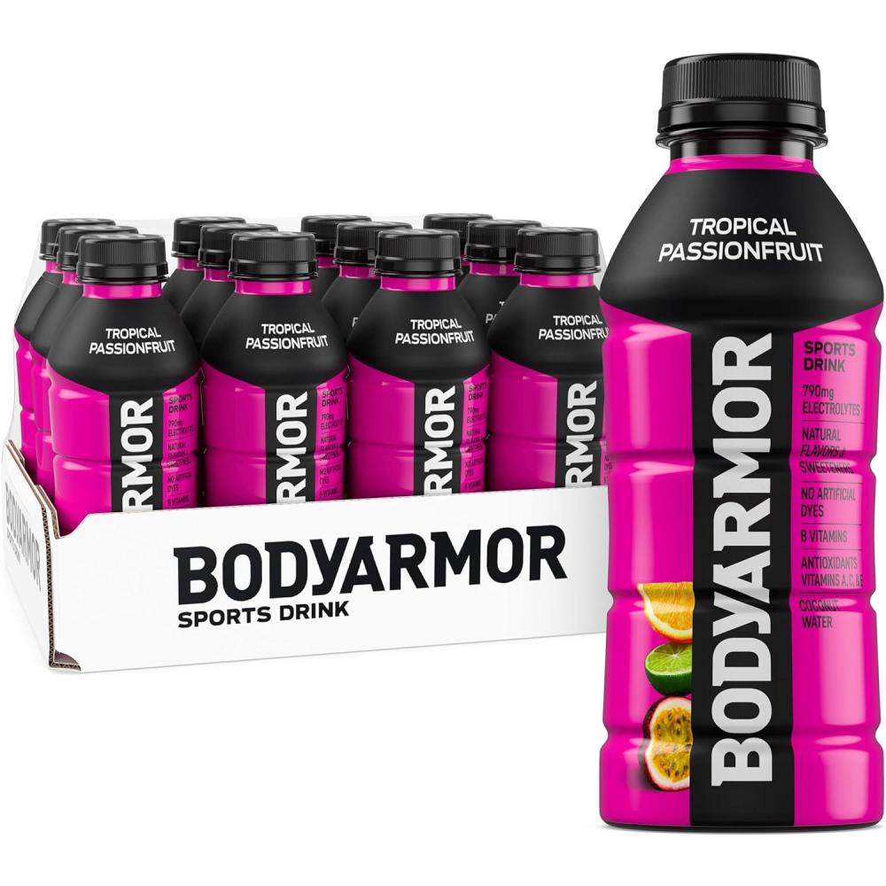 imageBODYARMOR Sports Drink Tropical Passionfruit Electrolyte Drink Hydration 16 Fl Oz Bottles 12 Pack Flavored Coconut Water with B Vitamins amp AntioxidantsTropical Passionfruit
