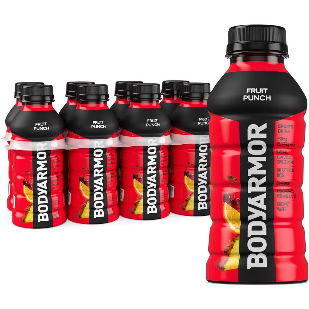 imageBODYARMOR Sports Drink Tropical Punch Electrolyte Drink Hydration 12 Fl Oz Bottles 8 Pack Flavored Coconut Water with B Vitamins amp AntioxidantsFruit Punch